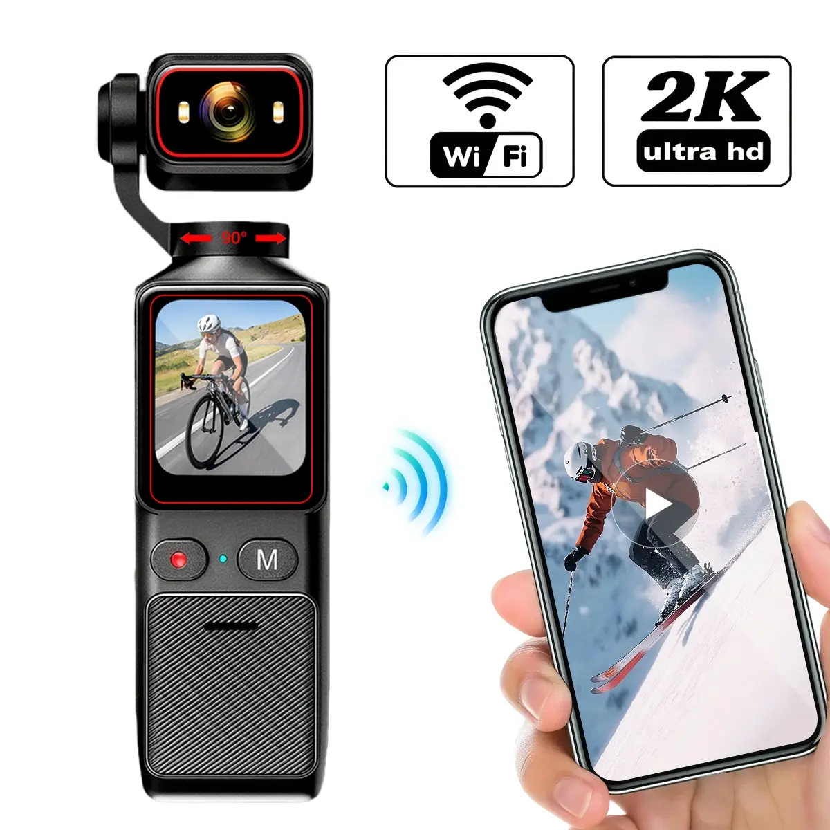 2K Ultra HD Pocket Video Recorder with 180° Rotating Lens,Handheld Stabilizer Portable Camera,Full Body Camera for Vlogging,Summer Travel & Daily Life Recording,USB Rechargeable,Vlogging Camera,Modern Gadget,Durable Construction,Camcorder,Black