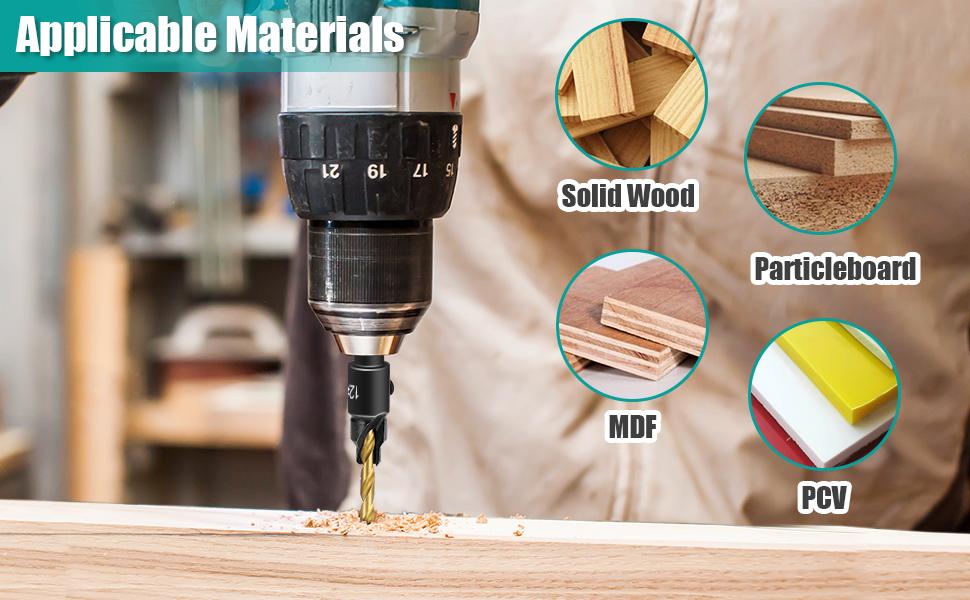 5PCS Countersink Drill Bit Set, Professional Brocas para Madera - Adjustable Wooden Drill Bit Set, Used for Wood Countersink Drill Bit with Depth Stop