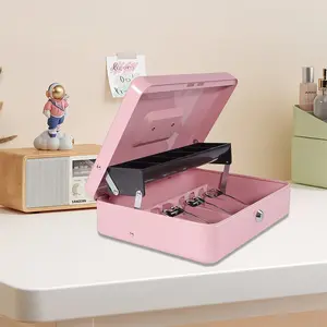 Cash Storage Box with Tray and Key, Built In Wallet, Ideal for Cash Registers, Metal Locking Cash Box, Secure Money Safe, Insurance Chest