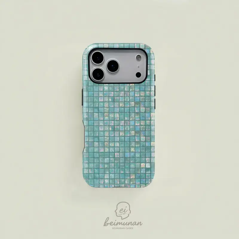 Turquoise Holographic Mosaic Smartphone Casing - Durable 2-in-1 MagSafe Compatible Protective Accessory for iPhone 17/16/15/14/13/12/11 Pro Max/Plus/Pro, Simple Stylish Cellphone Device Case, Ideal Birthday Gift