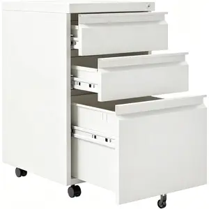 3 Drawer Metal File Cabinet with Lock Mobile Filing Cabinet for Home Office Steel Lateral Under Desk Organizing Cabinet Rolling Printer Stand for A4 Letter Legal Size Hanging File Storage Modern Lockable File Organizer Unit White
