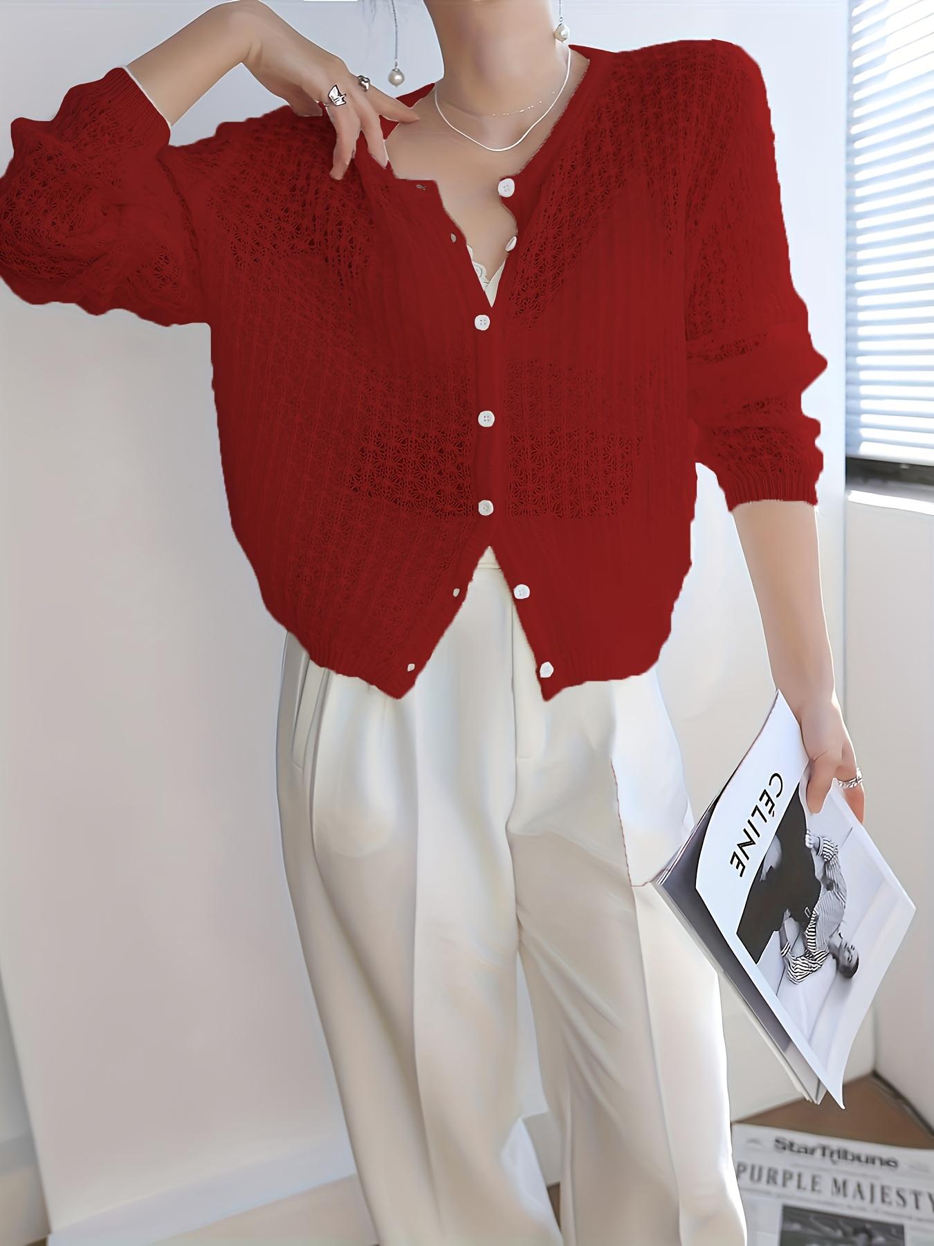 Women's Fashion Round Neck Knit Long Sleeve Cardigan Button, Lightweight Casual Style, Perfect for Spring, Summer, Autumn, Elegant Loose Fit, Knitwear