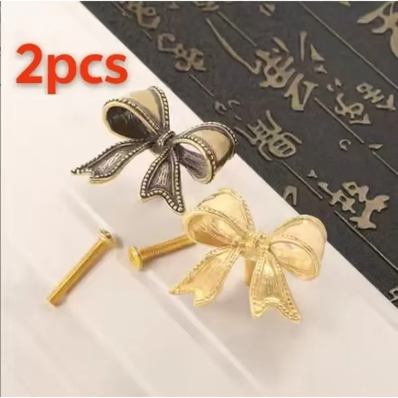 2pcs small fresh Nordic gift long bow brass door handle, porch cupboard door handle decorated with copper handle, Door Hardware