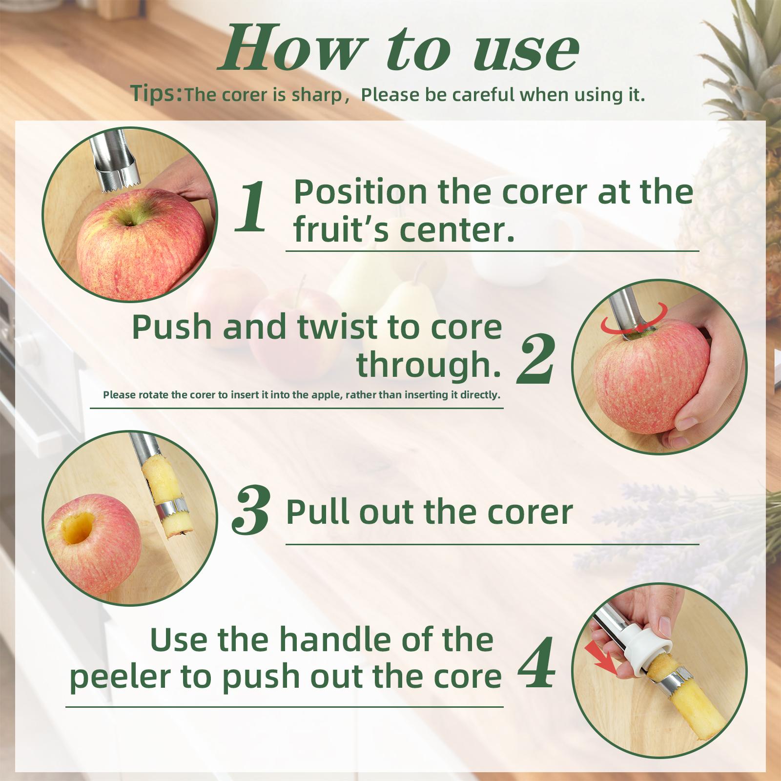 2 in 1 Apple Corer and Peeler Apple Core Removal Tool Stainless Steel Fruit Corer Apple Seed Remover for Cored Apples Pears Bell Peppers and Cakes Kitchen Gadget for Fruit and Vegetable L53