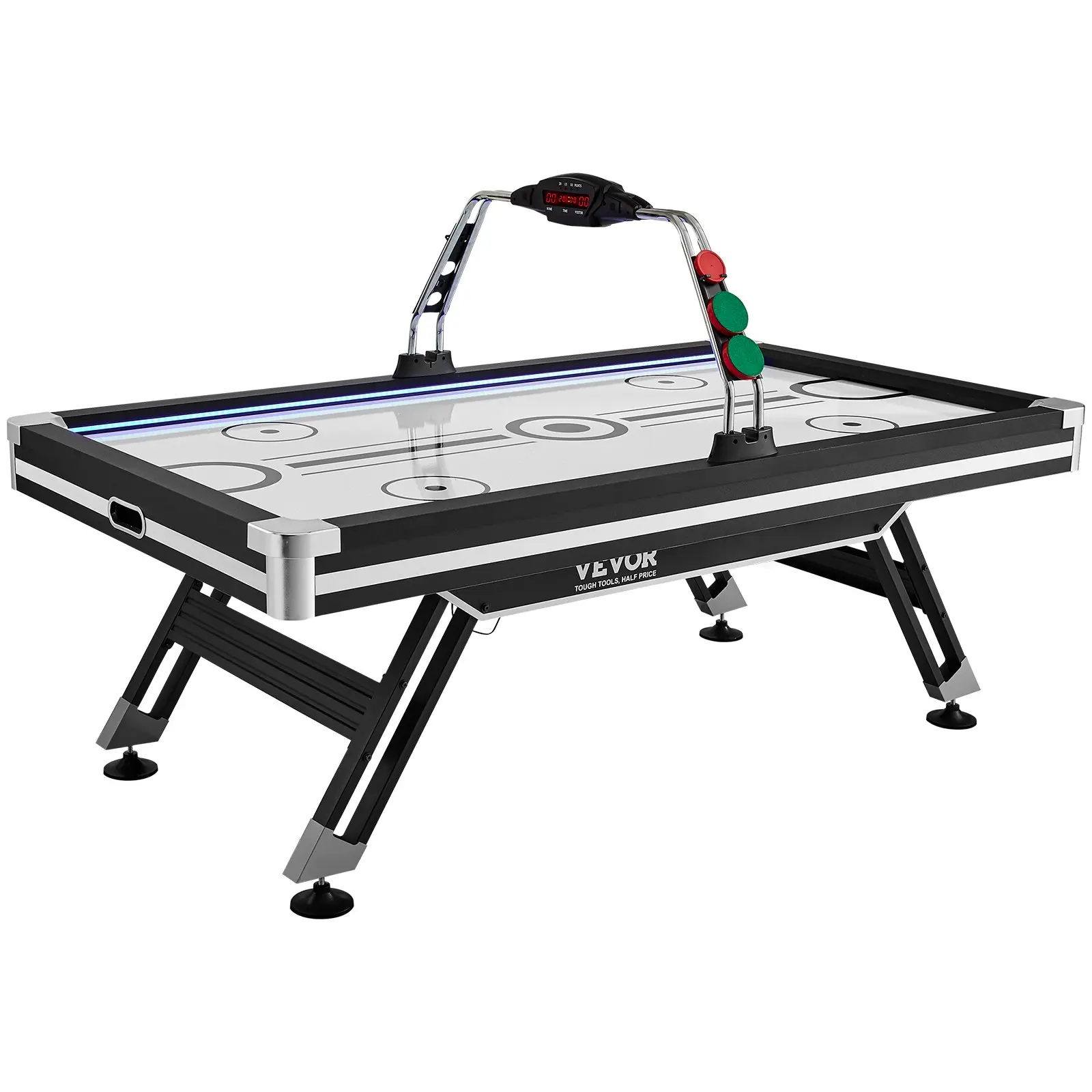 VEVOR Air-Powered Hockey Table, 89in Indoor Sport Arcade Gaming Set with Steel Legs, LED Game, Electronic Score System, 2 Pucks, 2 Pushers for Game Room Home Use