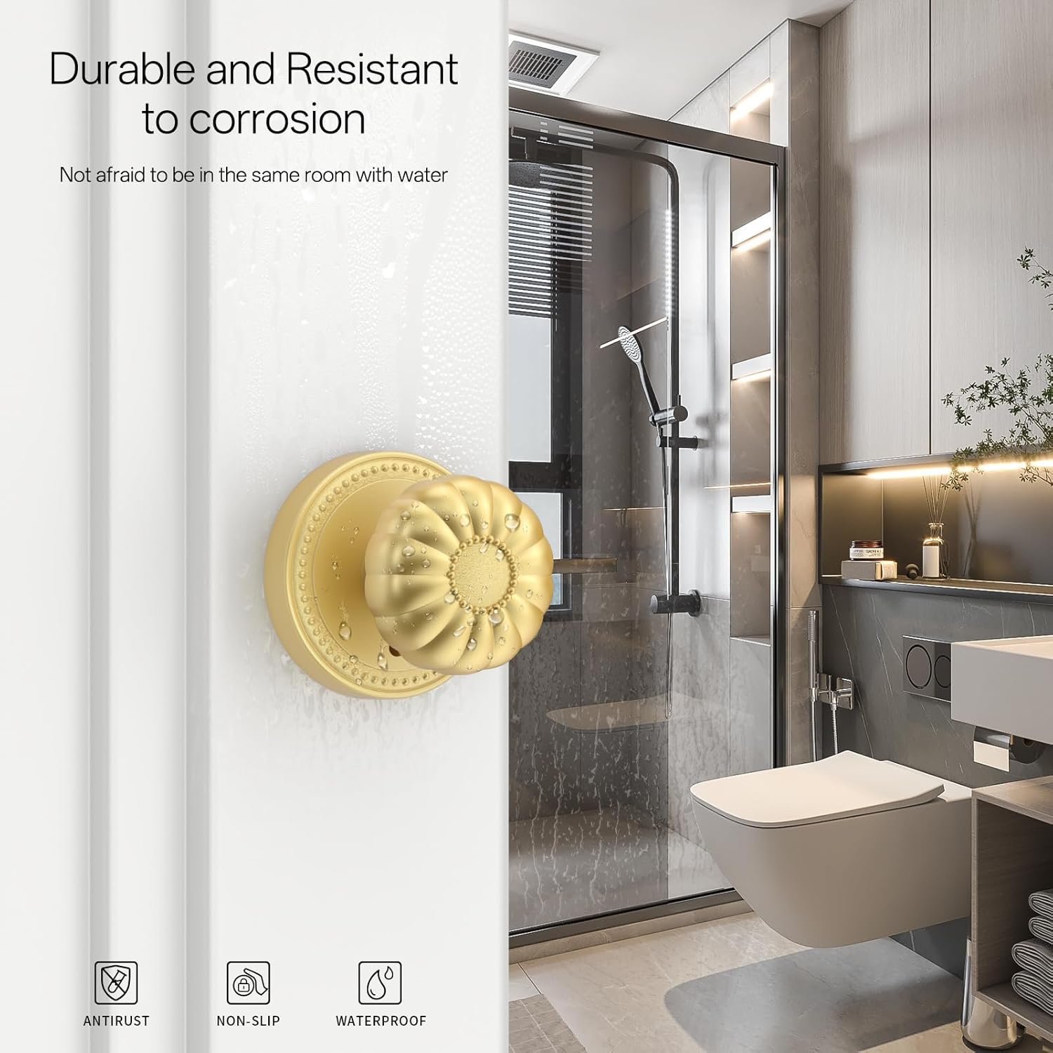 2 Pack  Brushed  Door Knobs, Door Knobs Interior,Heavy Duty Bedroom and Bathroom Door Knob with Lock