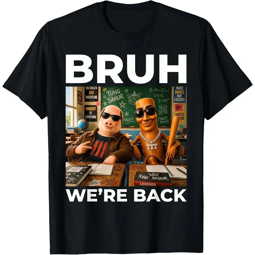 Brainrot Dynamic Duo Tung Sahur John Pork Back School Meme T-Shirt Women Men Unisex Cotton Clothing Streetwear