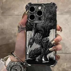 Berserk Guts Hot Blood Anime Plating Case For iPhone 17 Air 16 15 14 13 12 11 Pro Max Plus Anti-Fall Airabag Back Cover