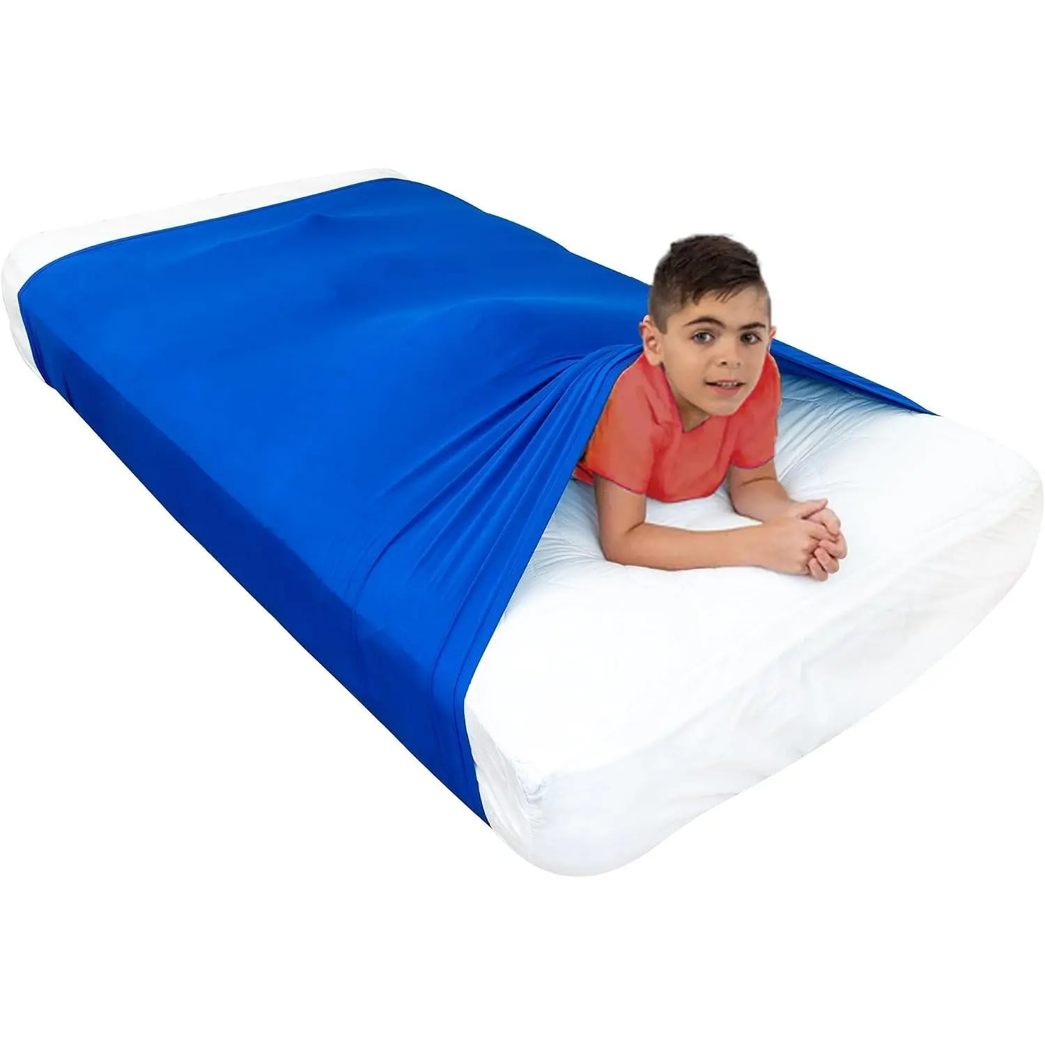 Sensory Bed Sheet for Deep Pressure Therapy – Spandex Bed Sheet – Sensory Compression Blanket for ADHD, Autism – Breathable & Hypoallergenic, Blue, Twin Size