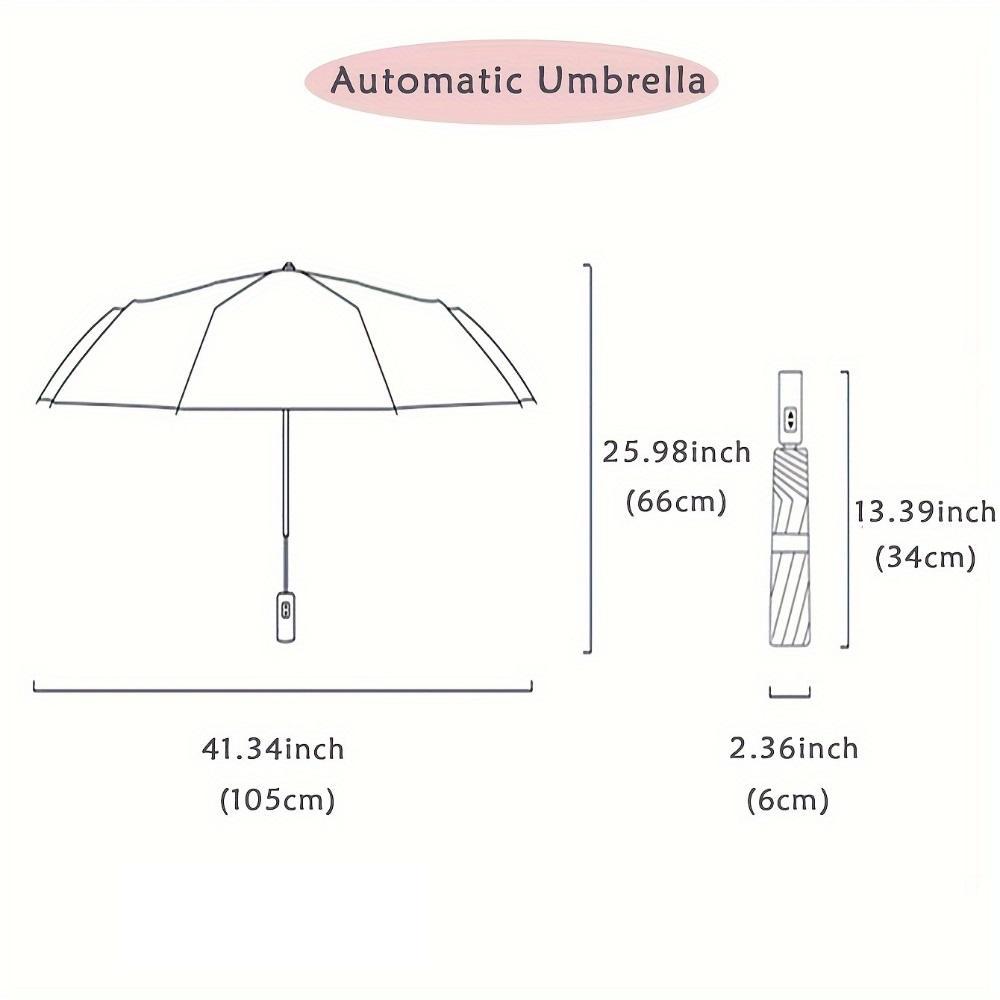 Waterproof Windproof 10-Rib Travel Compact Foldable Automatic Umbrella, 1 Count Safety Umbrella with Reflective Strip, Automatic Folding Umbrella