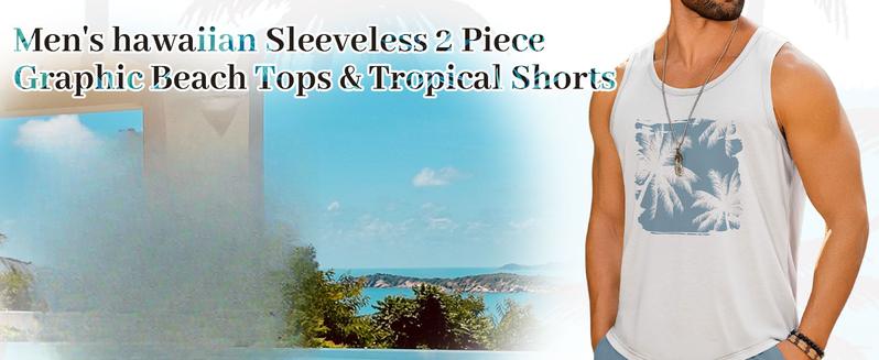 Men's Hawaiian Sleeveless Tracksuit Summer Tank top & Shorts set Aloha Tropical Two Piece Casual Daily Beach