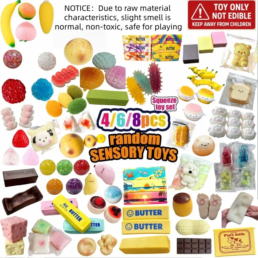 4/6/8pcs Squeeze Toy Gift Set, Soft Texture Squishy Squeeze Stress Relief Toys, Random Colors, Ideal for Birthday, Classroom, Party Gifts