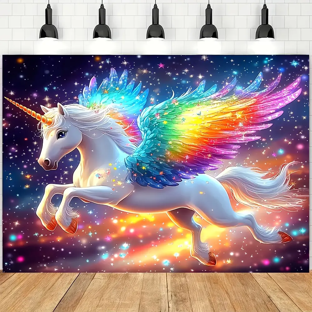 Enormous Unicorn with Rainbow Wings Tapestry Animal Theme Durable Polyester Ideal for Home, Wall, Yard Display