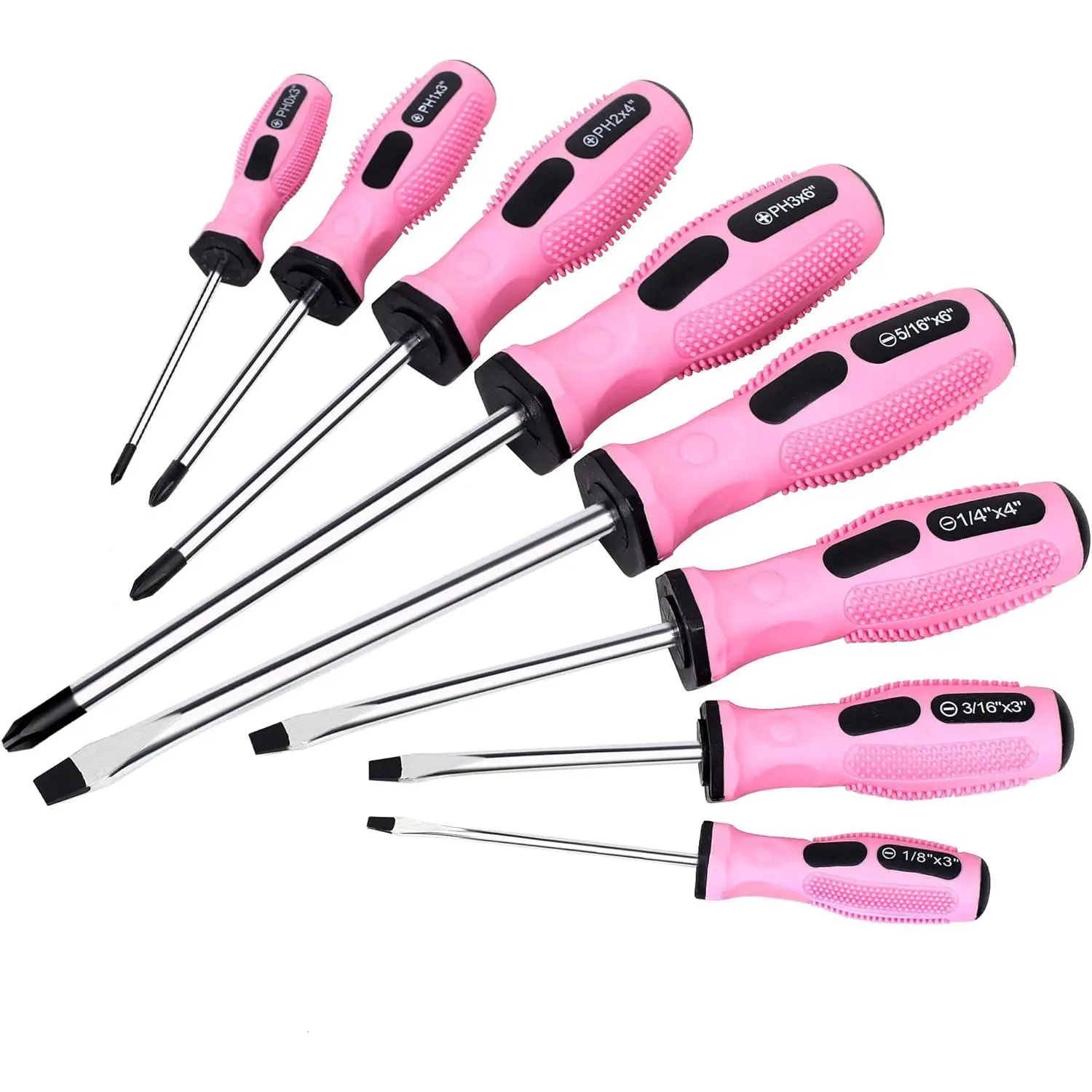 8-Piece Pink Magnetic Screwdrivers Set with 4 Phillips and 4 Slotted Tips, Precision Screwdriver Repair Tool Kit  Women