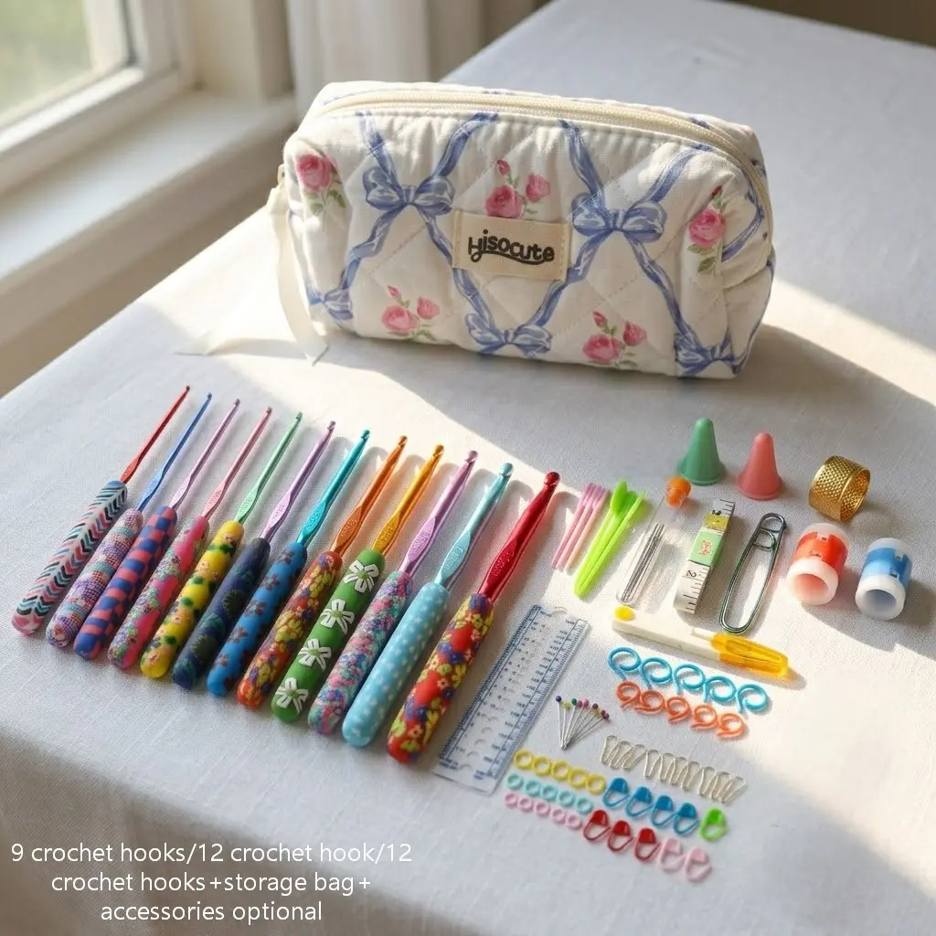 Crochet Hooks for Grandmother, Art Aluminum Soft Grip Needles, Knitting Hook for Yarn Craft, Premium Supplies with Storage Case