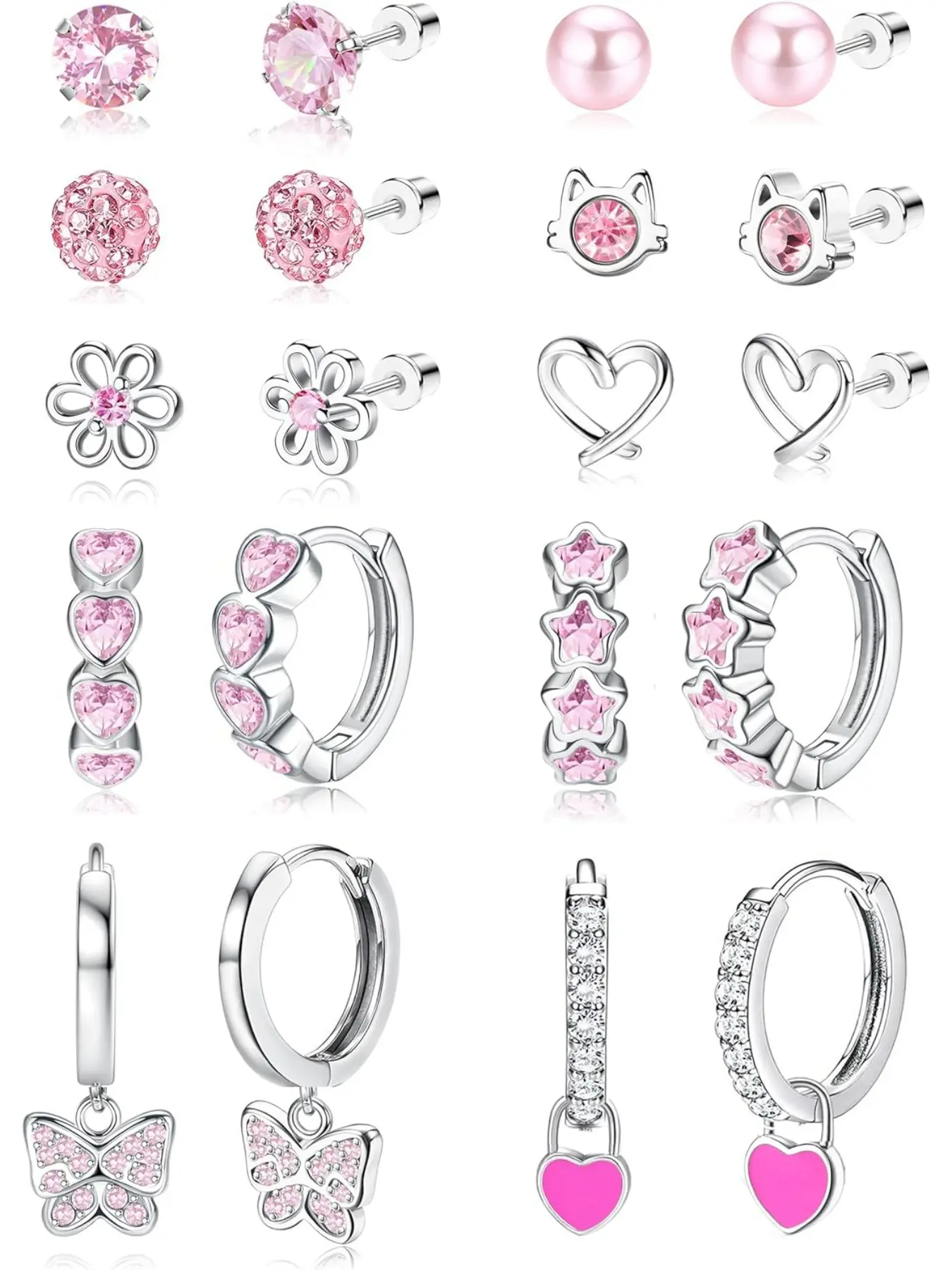 Hypoallergenic Earrings for Girls Women Surgical Stainlee Steel Hypoallergenic Stainless Steel Earrings for Sensitive Ears Screw Back Earrings Set Cute Hoop Earrings for Girls Kids Earrings Toddler Earrings Jewelry for Teen Girls