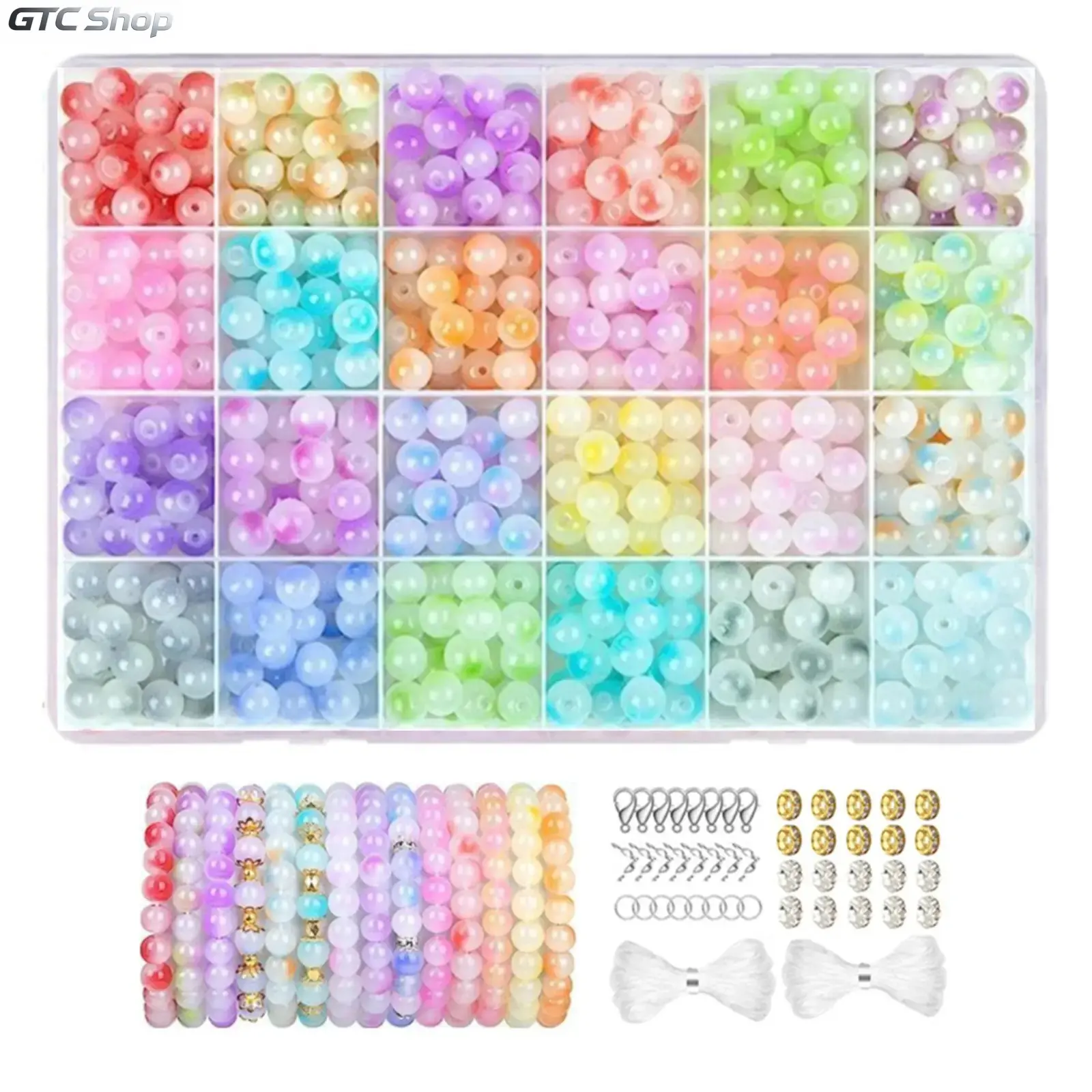 8mm Two-Tone Jelly Glass Bead Kit, Transparent Round Lampwork Beads DIY Jewelry Making Supplies, Complete Bead Set for Handmade Bracelets Earrings Daily Craft Projects