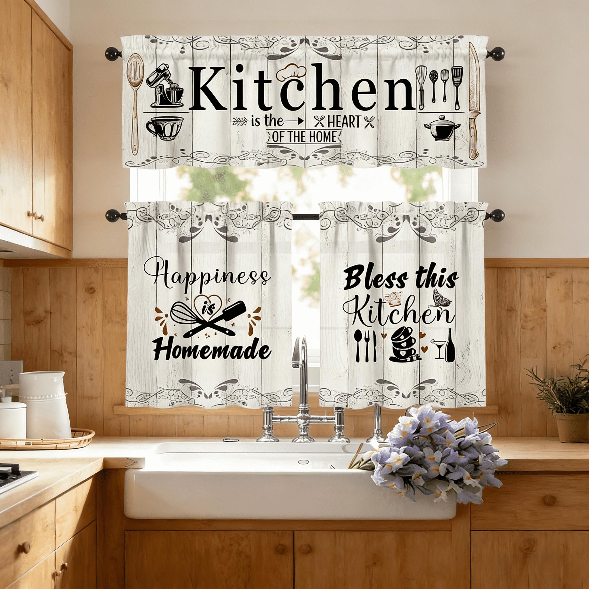 SoftHaven Home Made in USA Vintage Rustic Farmhouse 3-Piece Kitchen Curtains & Valances Set, Elegant Country Style Rod Pocket Window Drapes, Reusable Washable Polyester Home Decor for Kitchen Windows