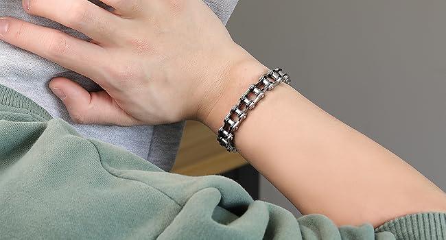 Mens Bikers Bracelet Stainless Steel Motorcycle Bike Chain Bracelets 8.4 Inch