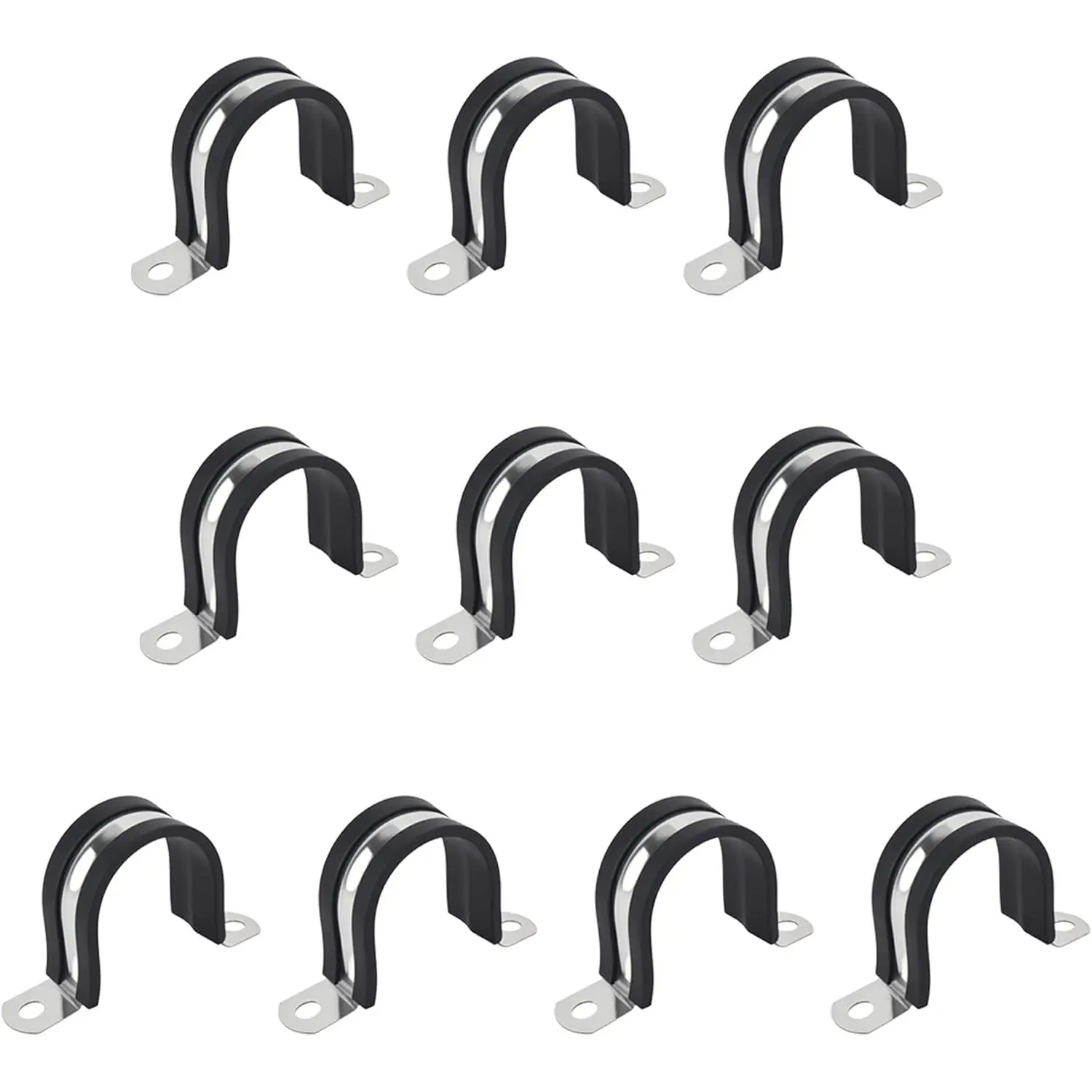 3/4 Inch 10 count 2 Holes Rubber Cushioned U Bracket Clamp, Reinforced Rigid Pipe Strap, Stainless Steel Conduit Straps  Clamp (20 mm) by
