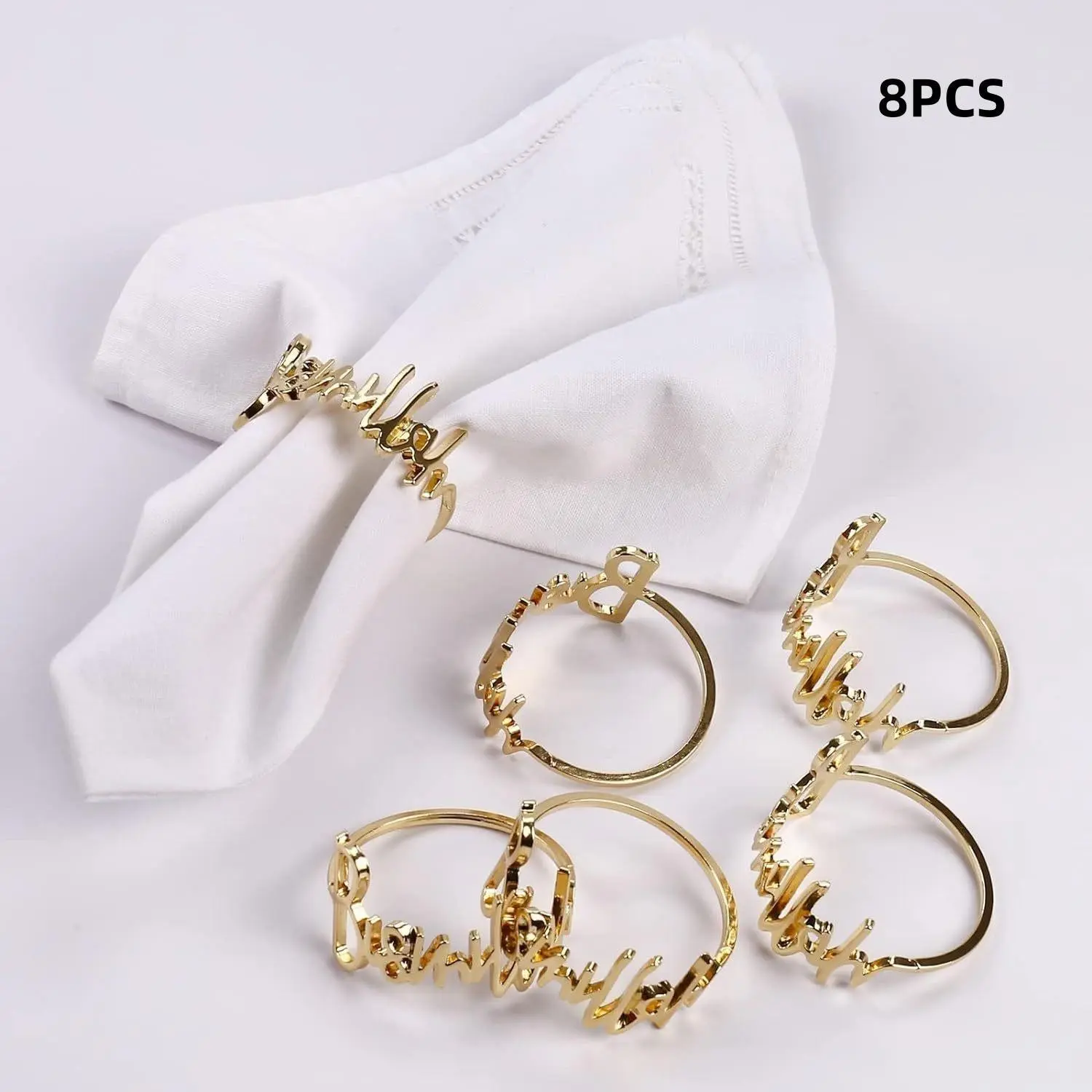 8 Bismillah Iron Napkin Rings, Islamic Ramadan and Eid Mubarak Table Decor, Perfect for Suhoor and Iftar Gifts, Elegant Dining Accessories