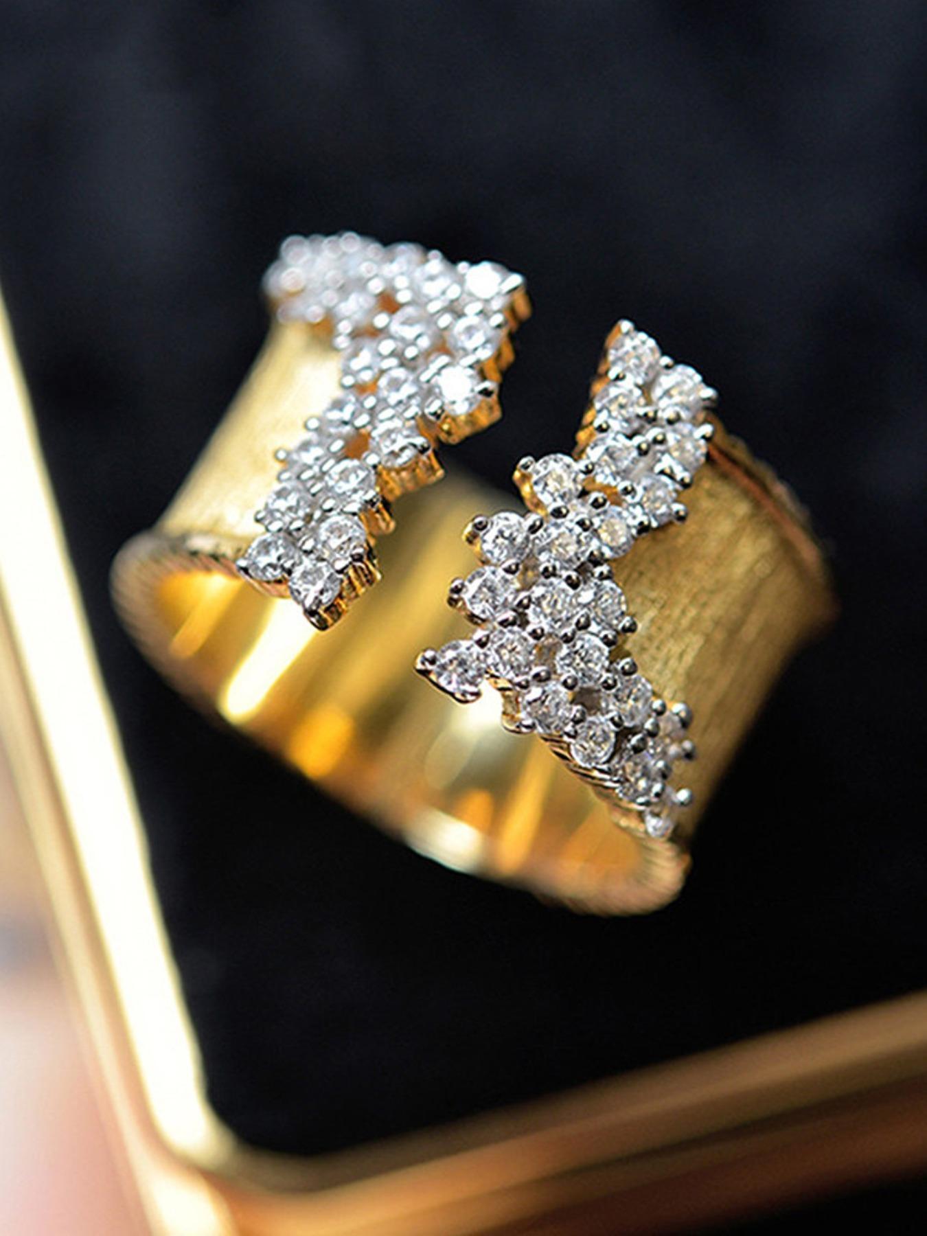 Rhinestone Cuff Ring, Fashionable Jewelry for Women for Party, Daily Clothing Decor, Trendy All-match & Exquisite Jewelry for Birthday Gift