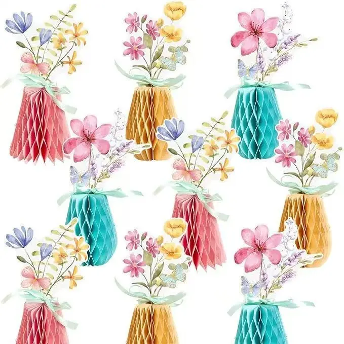 9pcs Wildflower Theme Party Honeycomb Centerpiece - Spring Birthday Party Decor, Desktop Table Ornament