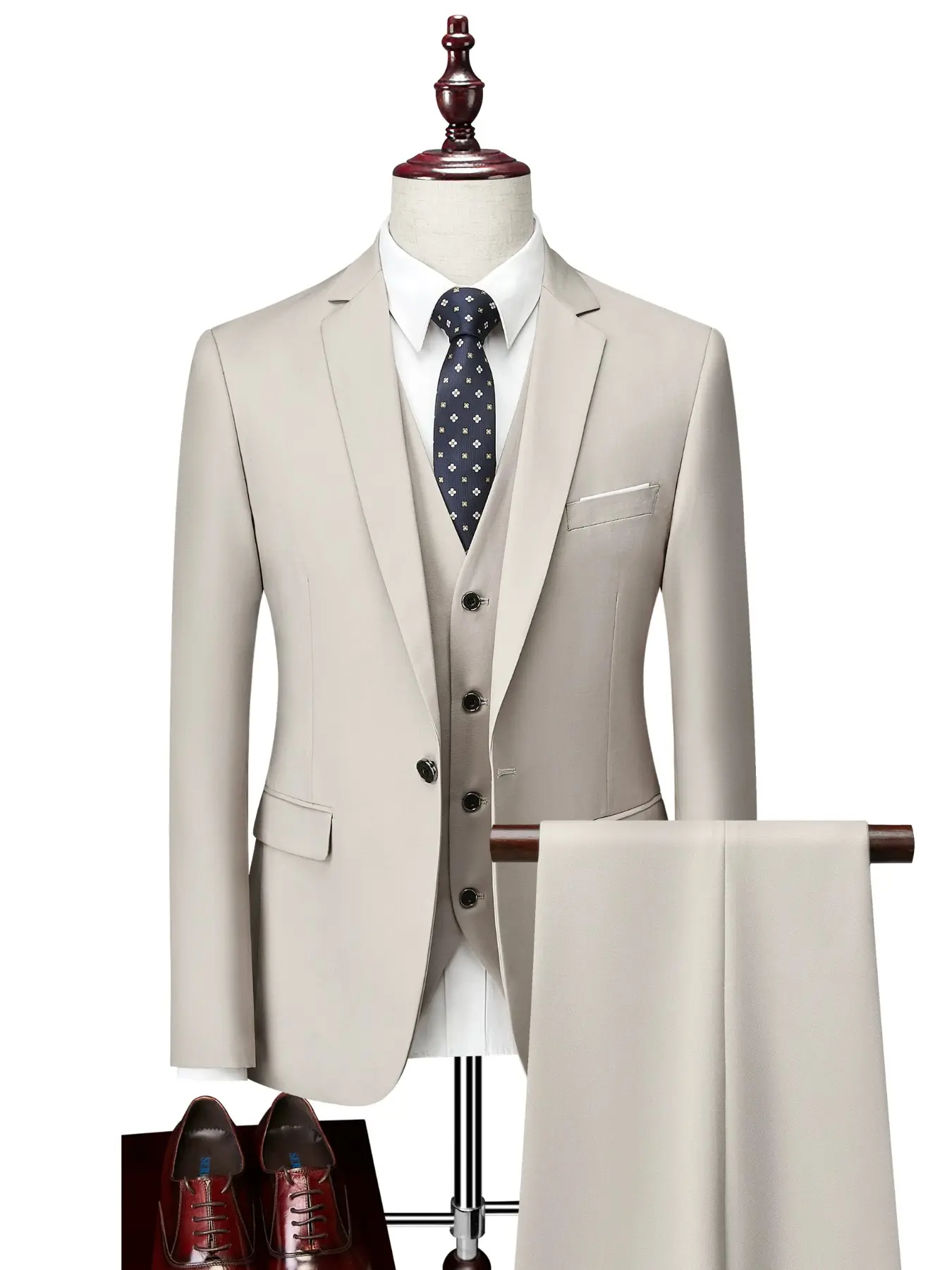 Men's Three-Piece Suit Set, Perfect for Weddings, Interviews, Parties, Casual Outings, Holiday Gifts, Includes Long Sleeve Blazer, Vest, Pants