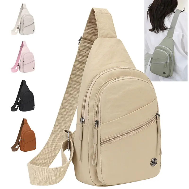 Women's versatile, multi-compartment outdoor sports crossbody bag; features a waterproof design, wide shoulder strap, and a lightweight, foldable build; practical multi-pocket style—ideal for travel
