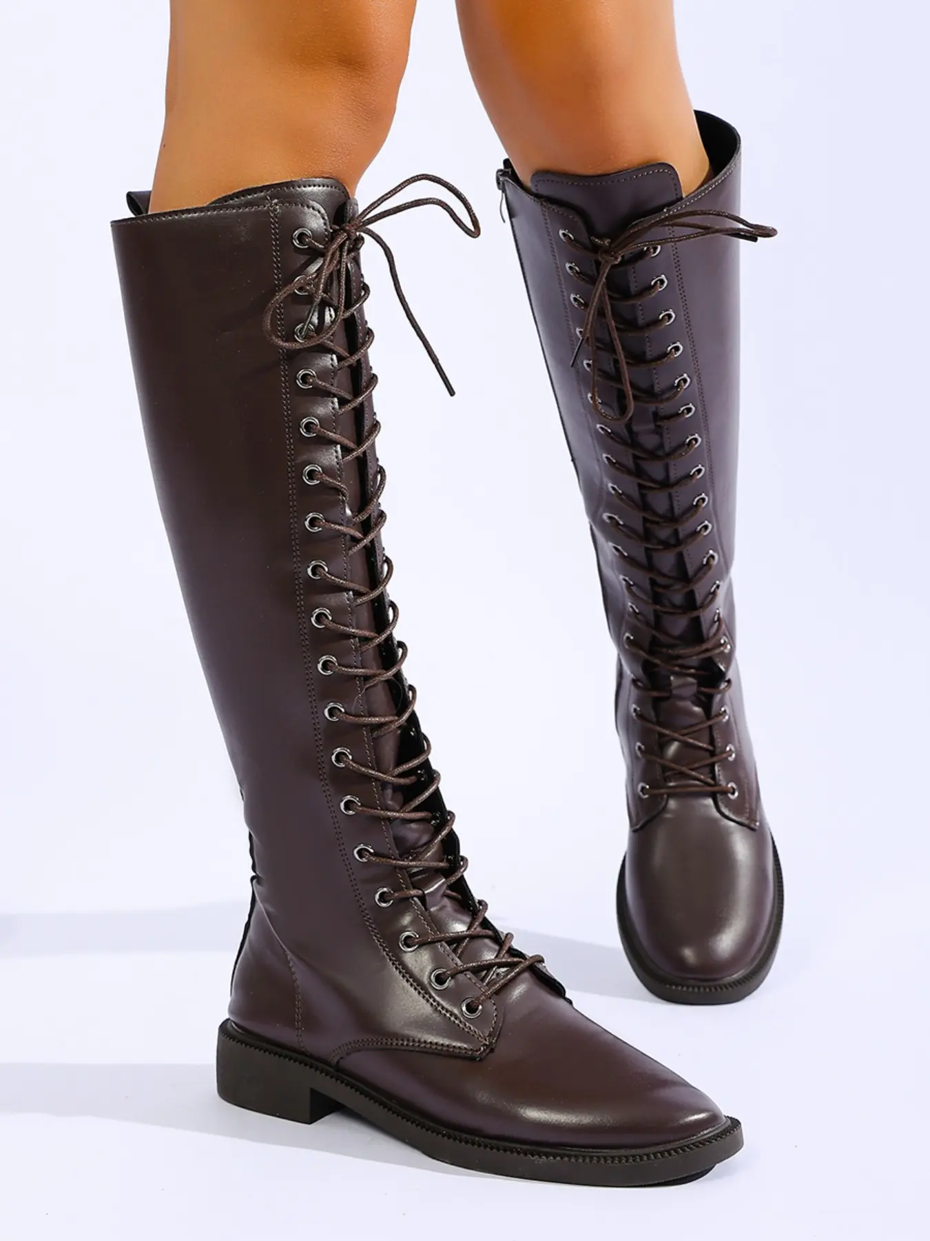 Meadow Retro Side Zipper Knight Boots, Low Heel Thick Sole, Short Leg Straightening over Knee Long Boot, Perfect for Small Sizes
