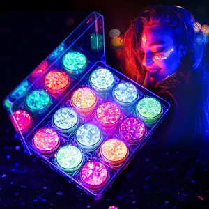 Glow in The Dark Glitter Gel for Women, 12 Colors Chunky & Fine UV Black Light Reactive Makeup for Face Body Hair Eyeshadow, Non-Loose Glitter for Carnival Party
