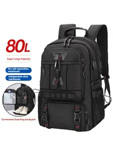 60L/80L Expandable Travel Backpack, Independent Shoe Compartment, 17 Inch Laptop Bag, Ideal for Business, Camping, Hiking