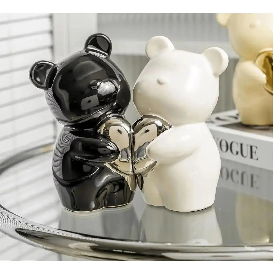 Nordic Hugging Bear Bookends, Ceramic Book Shelf Holder, Minimalist Decorative Statue for Living Room, TV Stand & Office Desk