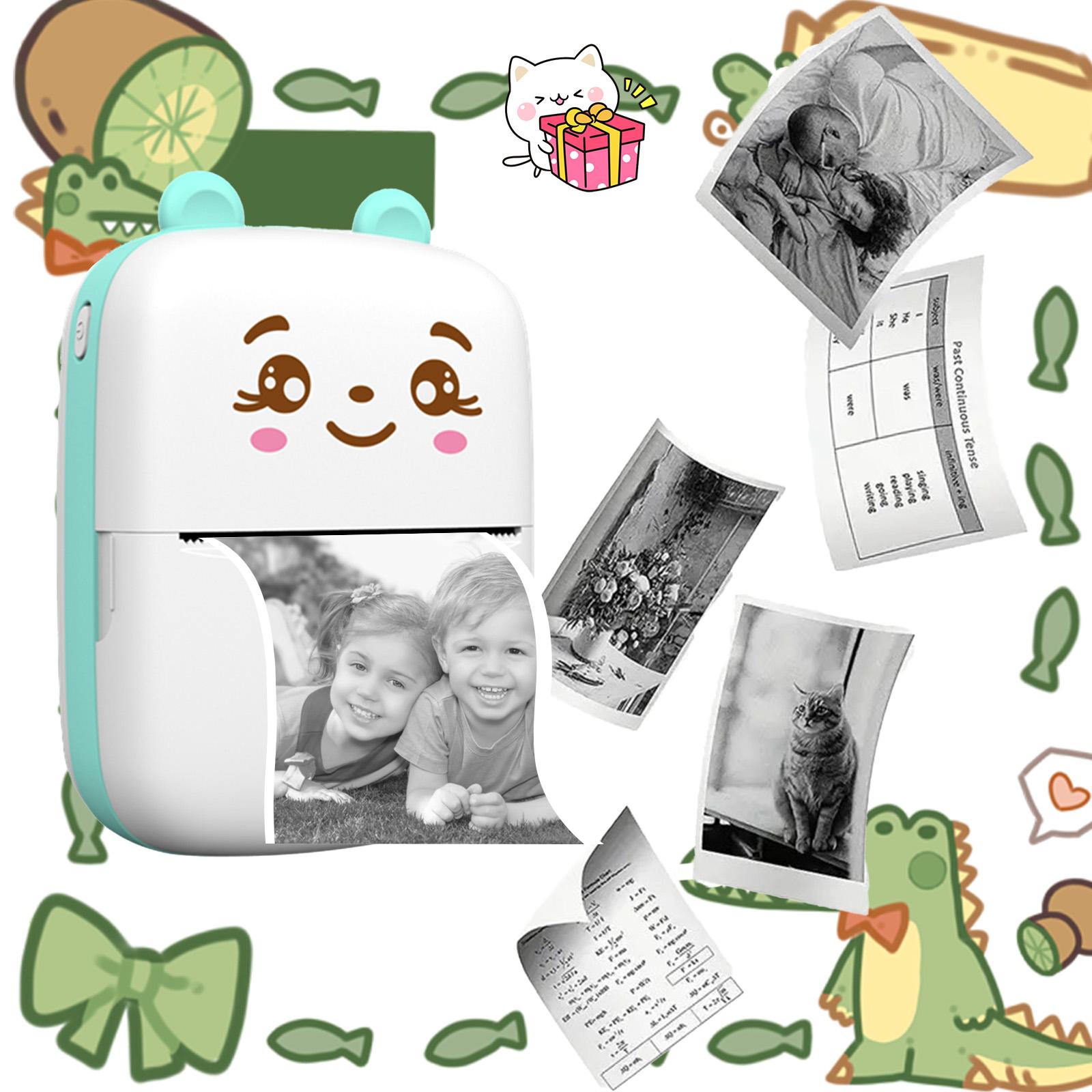 Kids Bluetooth-compatible Printer Gift Set, Portable Mini Wireless No Ink Printer with 5 Paper Rolls & Color Pens, Perfect Birthday Xmas Gift