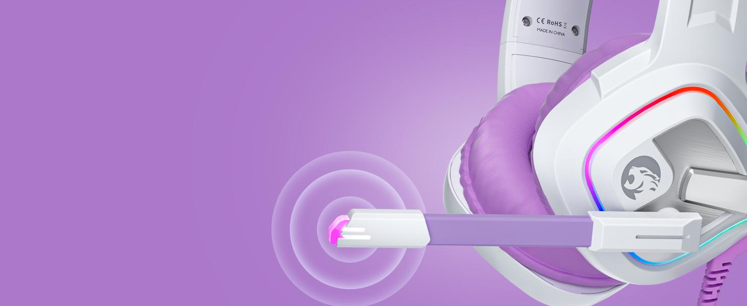 Purple Gaming Headset for PC, PS4, PS5, Xbox One, Xbox Series S/X, Switch, Noise Canceling Microphone, Stereo Surround Sound, 3.5mm Wired Gaming Headphones