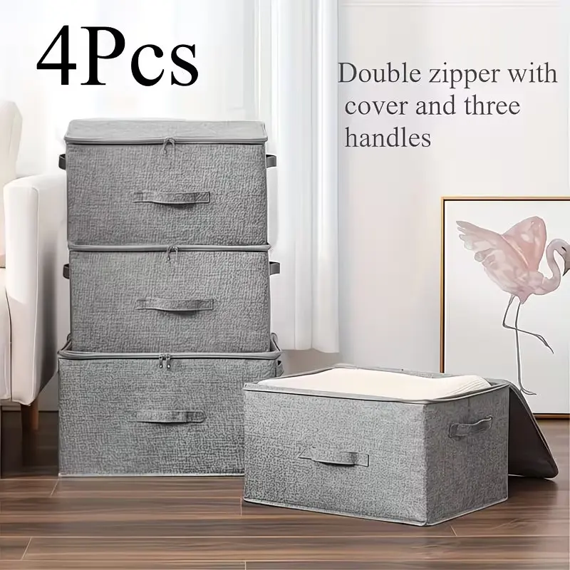 4-Pack Extra Large Foldable Cation Storage Box, Waterproof Organizer, Bed Sheet Sorter, Multi-Use Storage Bin for Closet, Bedroom, Kitchen, Books