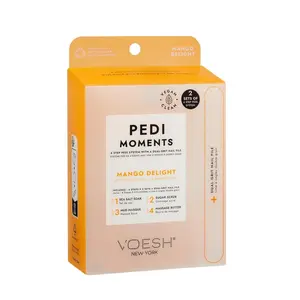 Pedi Moments, Two Sets of Pedi in a Box 4 Step + a Nail File, Mango Delight, Spa Pedicure Kits, Nail Kit, At Home Pedicure Supplies, Self-Care Kit