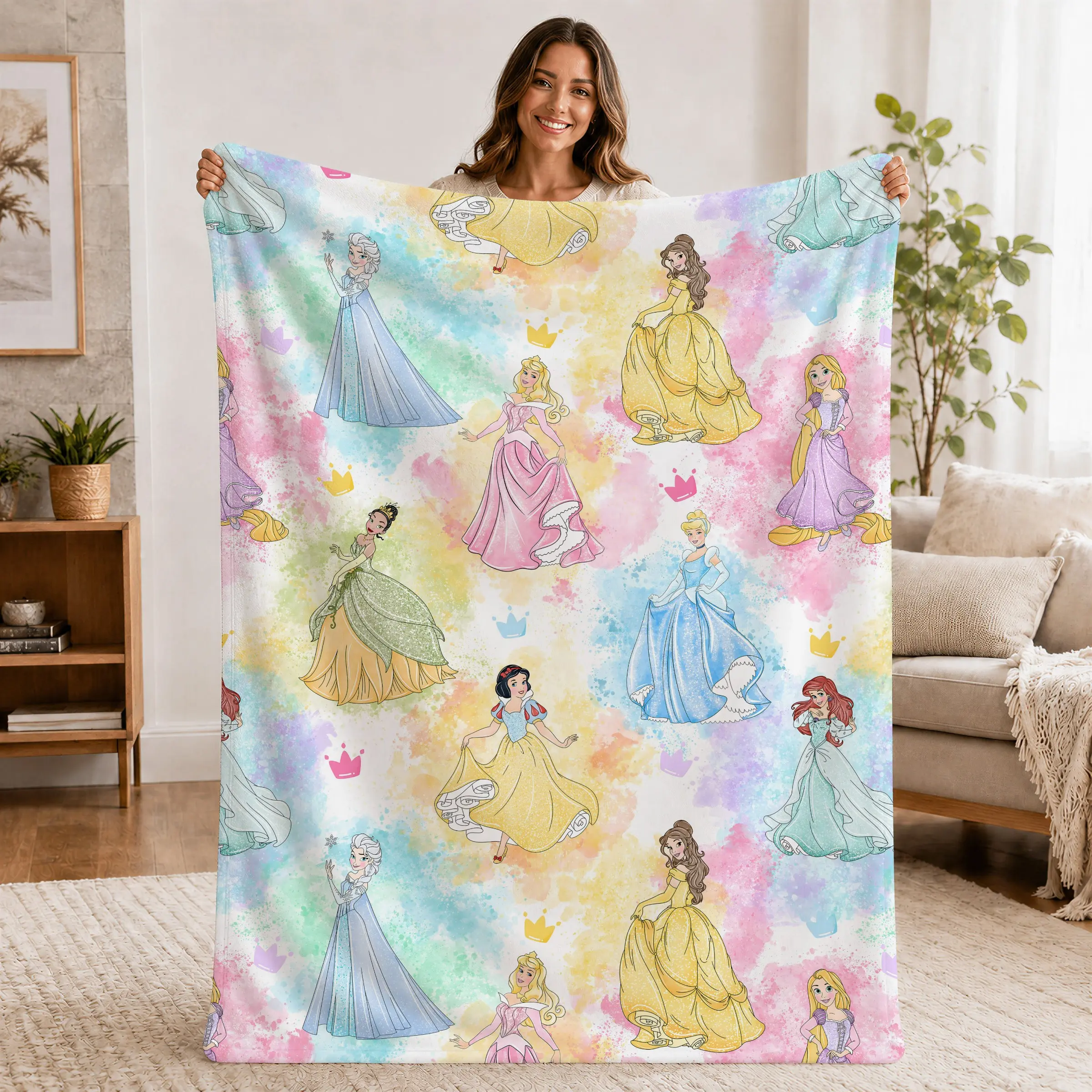 Watercolor Magic Princess Plush Flannel Blanket, Warm Soft Fleece, Couch Decor, Perfect Home Gift, Cozy and Comfortable