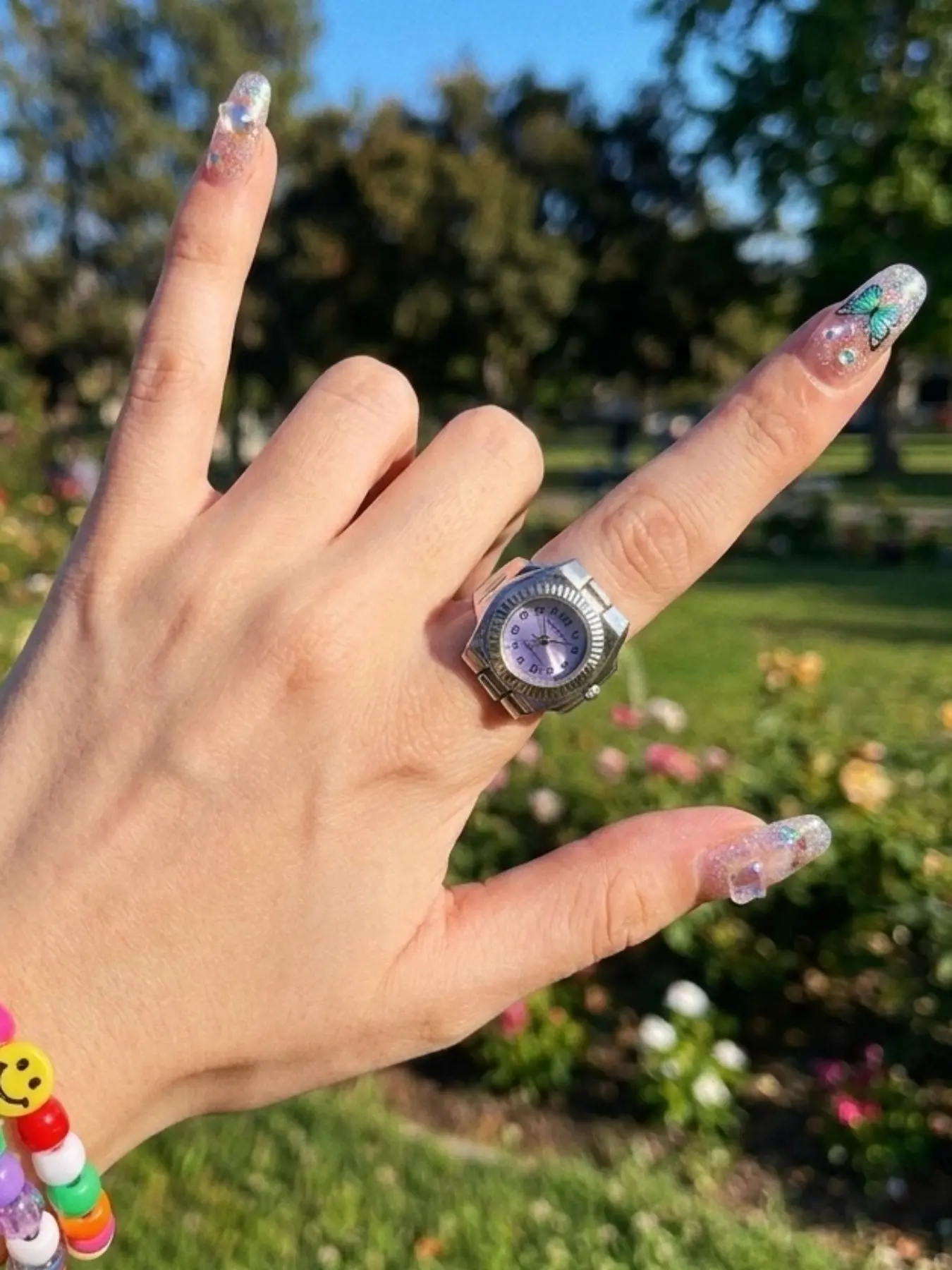 1 Pcs Watch‑Shaped Ring, Y2K Millennium Grunge Style, Working Quartz Movement Metal Case Light Purple Dial Fun Novelty Finger Ring, Jewelry For Street Festival Daily Casual Wear, Jewelry Rings