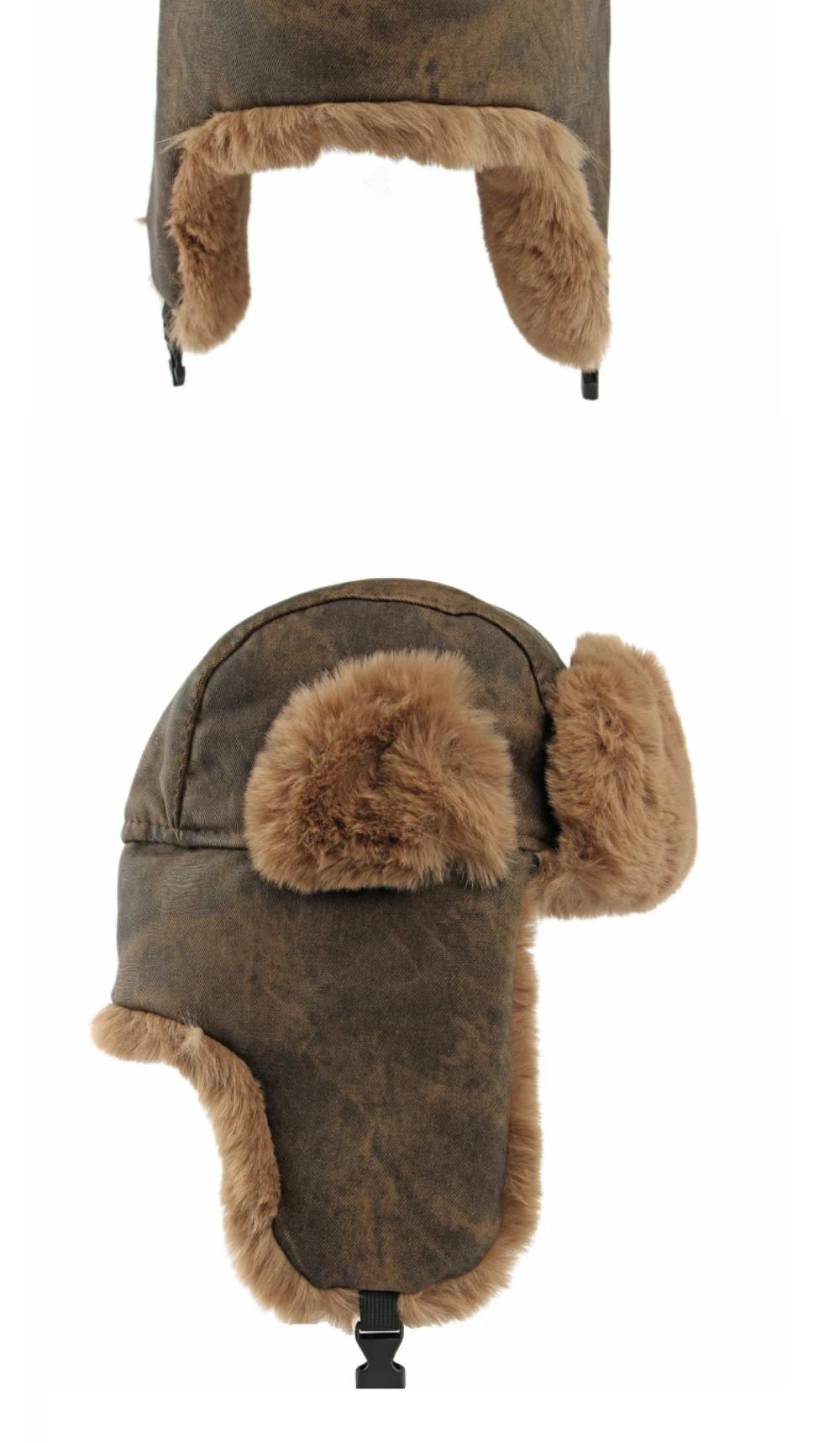 HT4983 Russian Hat Thick Warm Winter Hats for Men Women Fluffy Fur Russian Hat Male Female Ski Earflap Cap Windproof Bomber Hat