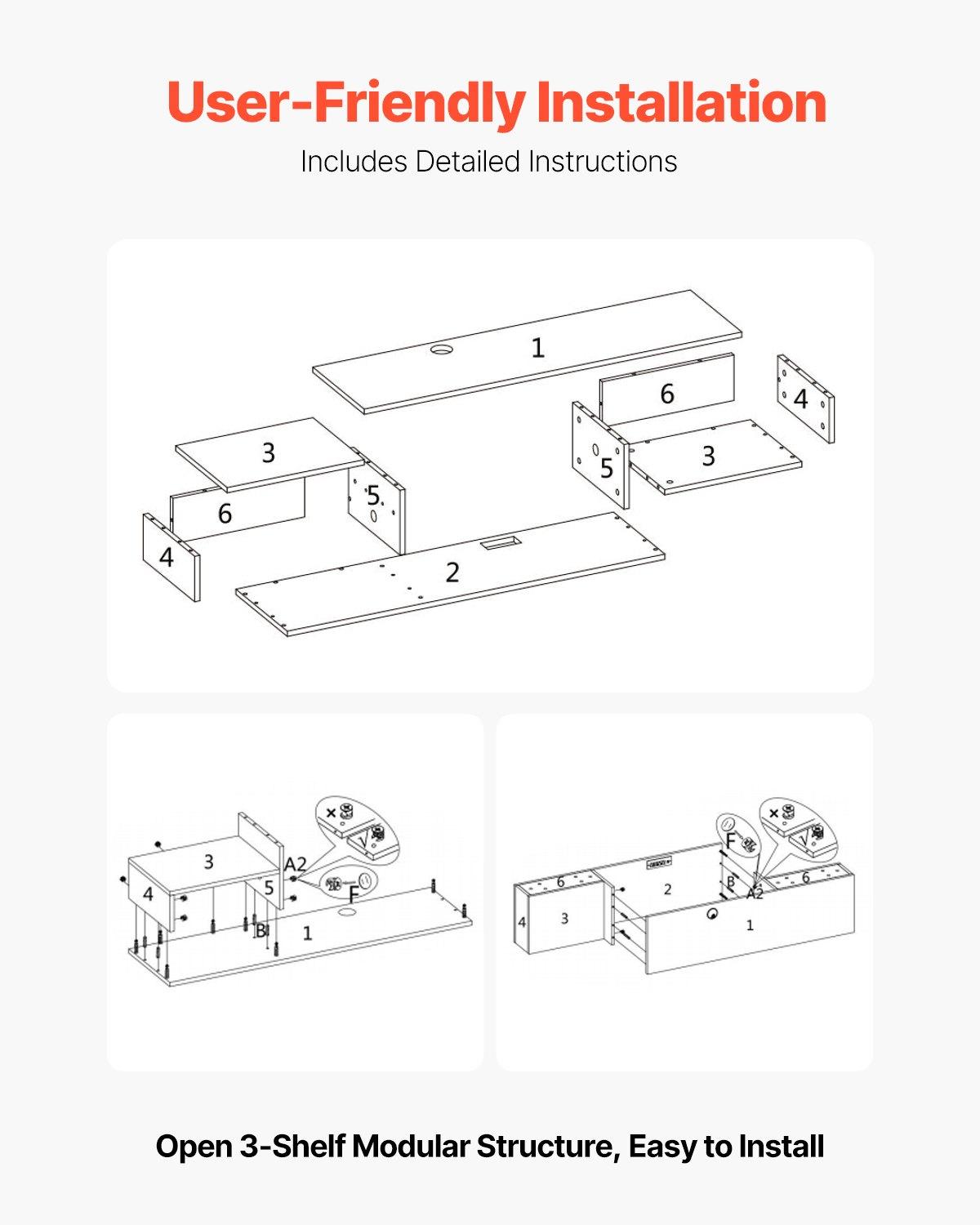 VEVOR Floating TV Stand, 70" Wall Mount Entertainment Center with Power Outlet & Cable Hole, Modern Floating TV Shelf with Storage Cabinet for DVD Player, Cable Box, Game Console, TV Accessory, Wood