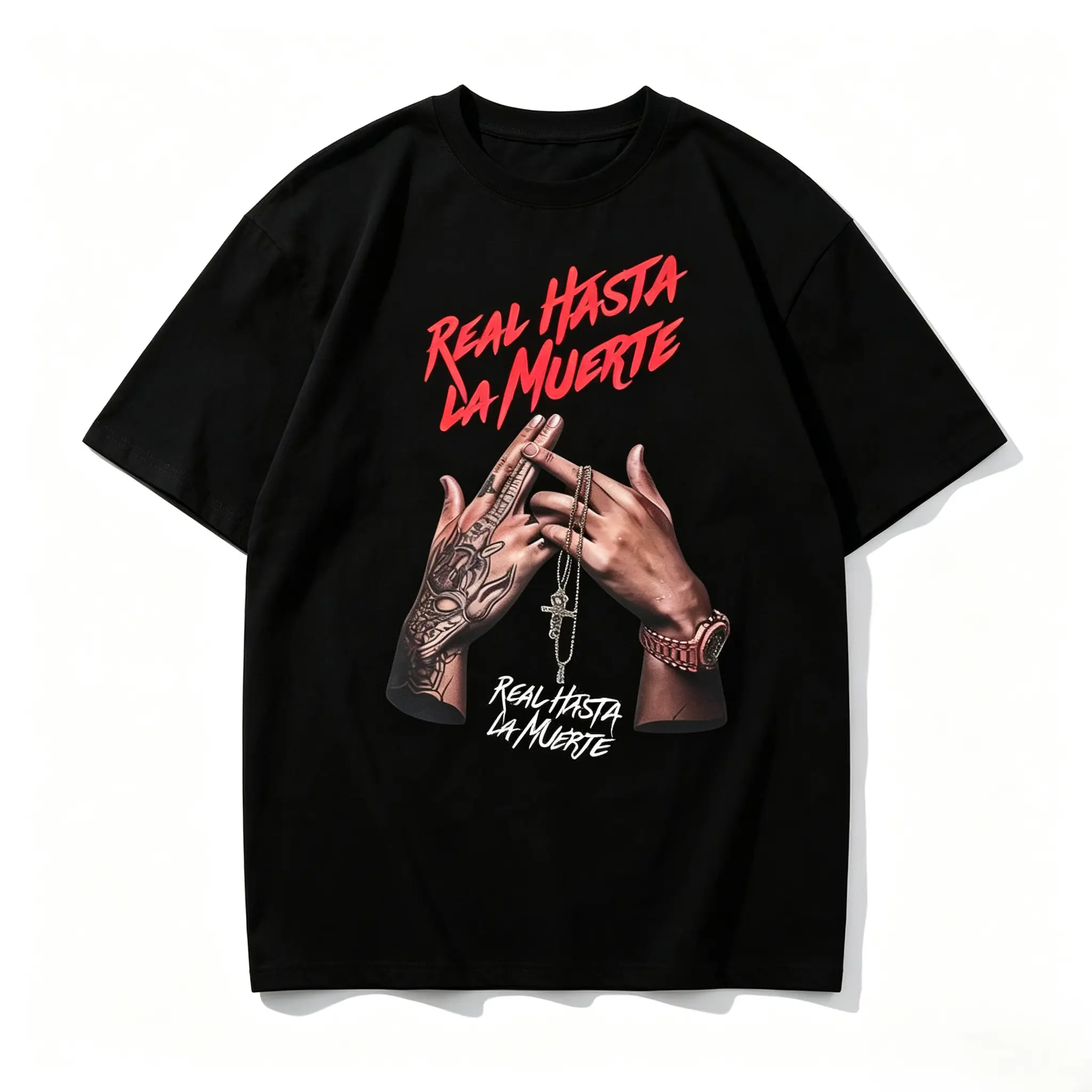 [Sale Up To 30%] Oversize Classic Short-Sleeve AA Real Hasta La Muerte Graphic T-Shirt - Menswear Apparel, Gift For Men