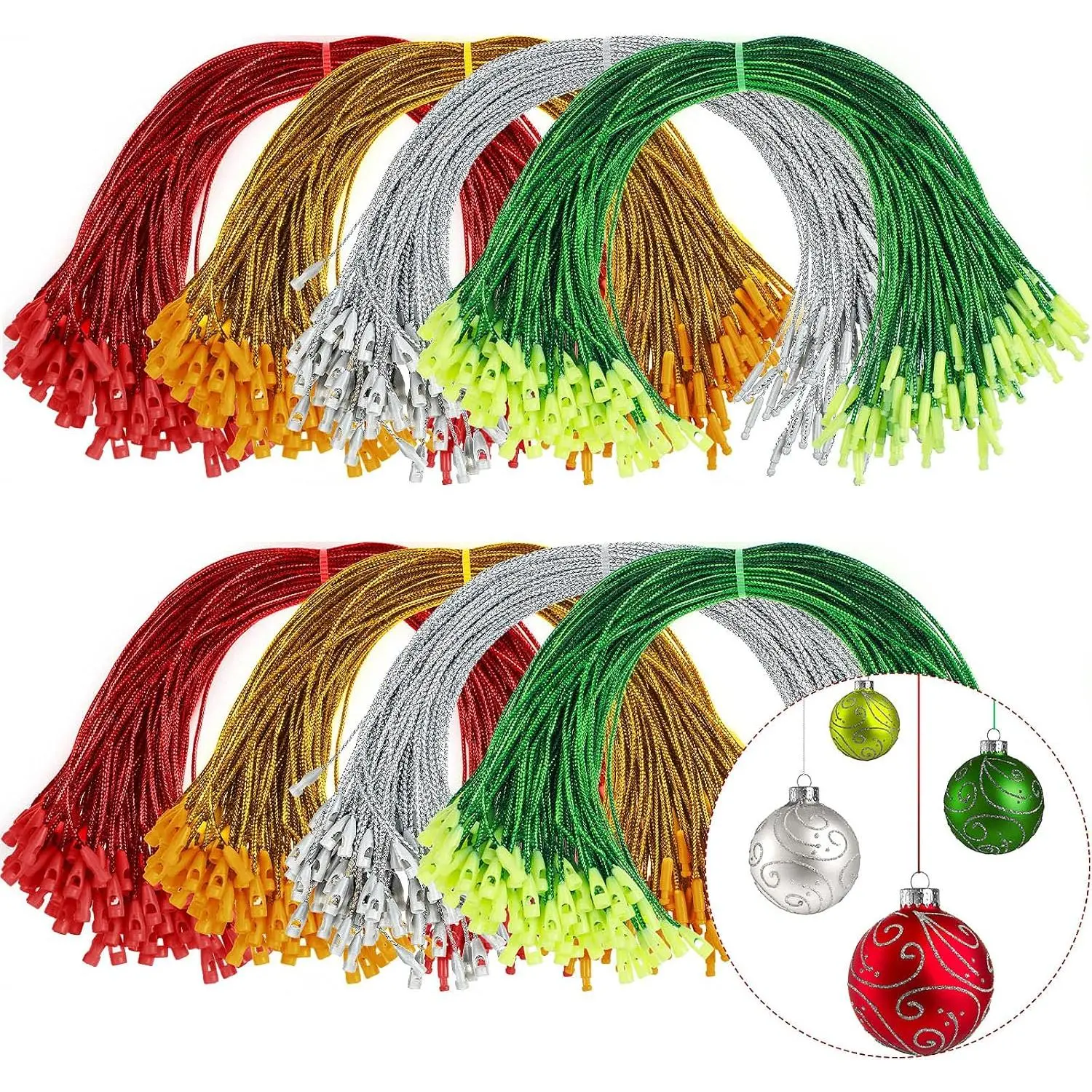 1000 count Christmas Ornament Hooks, , , Red, Green | Precut Ornament Hangers, Christmas Ornament Strings for Christmas Tree Decoration,Xmas  Ropes with Easy Snap