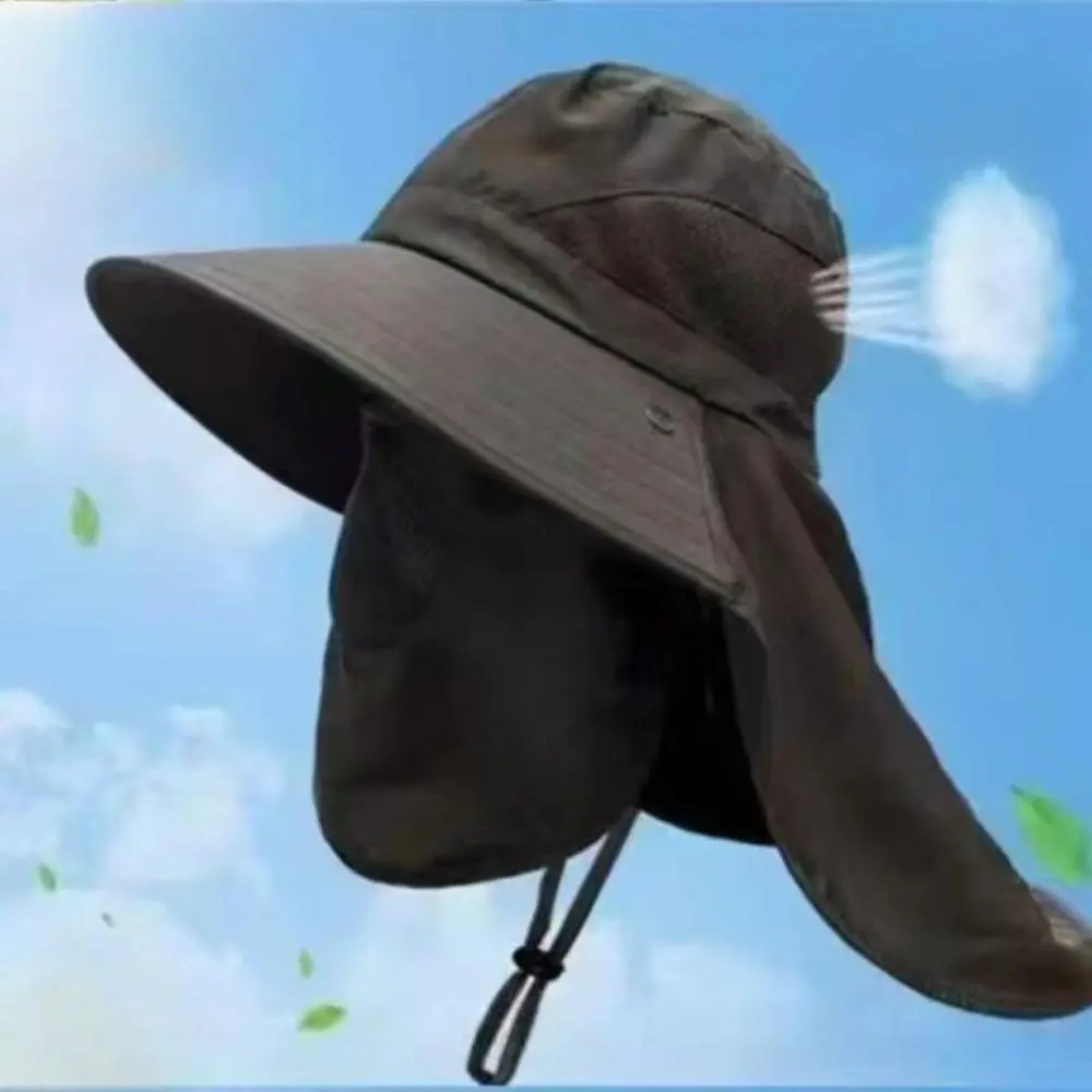 2026 New Men's Plain Polyester Universal 360° Sun Protection Fishing Hat - Wide Brim, Integrated Neck Flap, Breathable Non-Stifling, Full Coverage for Fishing Hiking