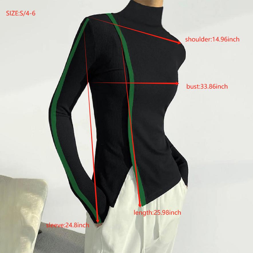 UOOZEE women's fashion casual tight solid color slit high collar sweater, simple and design sense, daily comfort, elastic fabric, comfortable and breathable, slim fit and figure showing Black Long Sleeve Basic Tops Knitwear outfits