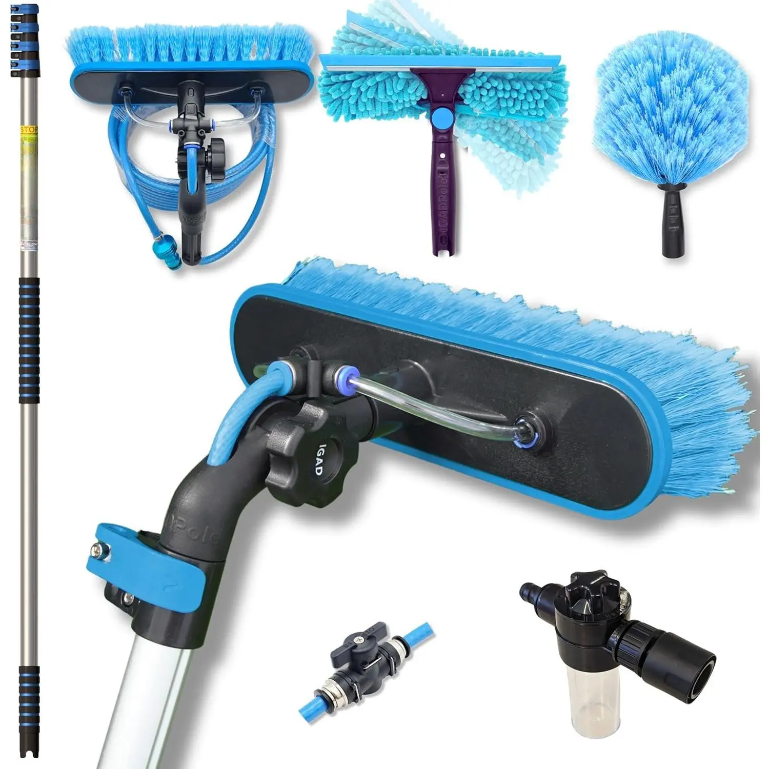 Pole 17 FT Water-Fed Washing Kit with Soap-Dispenser, Brush, 10?  & Cobweb Duster for Windows, Gutters, Solar Panels & Exterior Walls