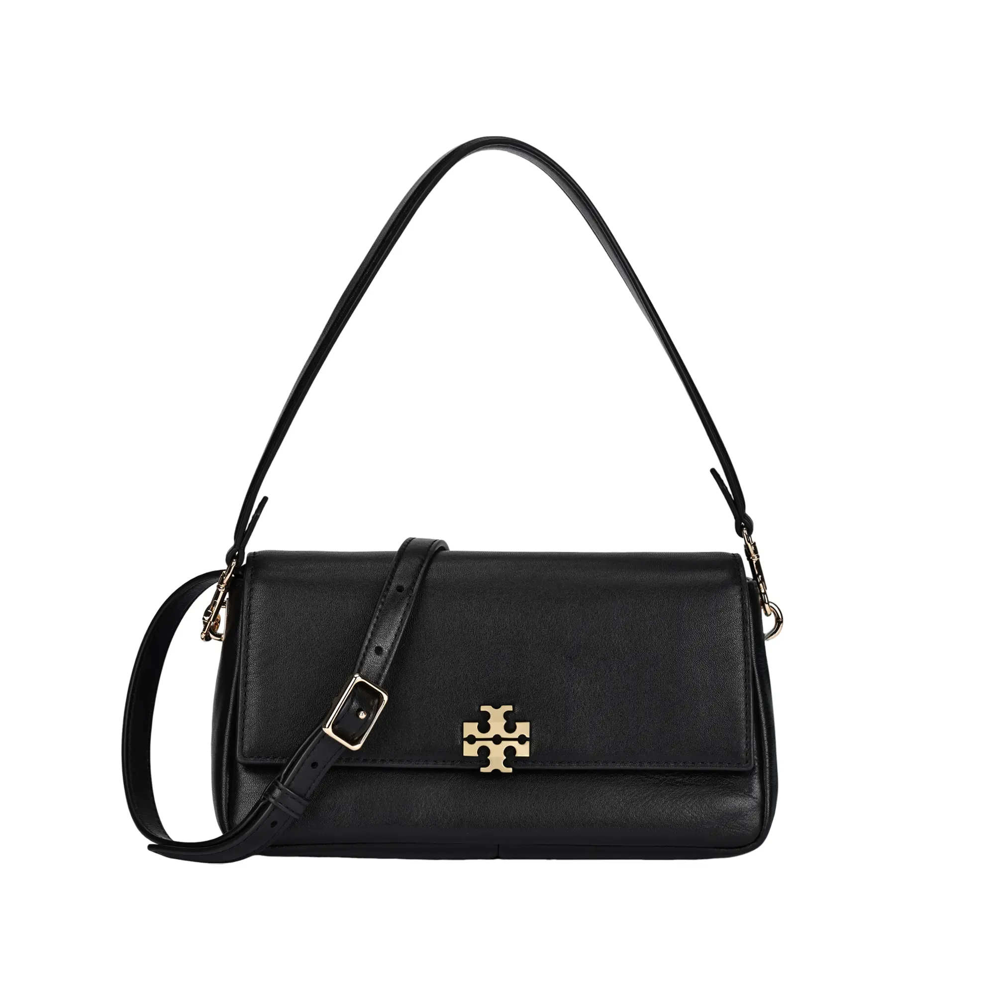 Tory Burch Charlie Small Leather Crossbody Bag for Women, Gold Hardware, Black