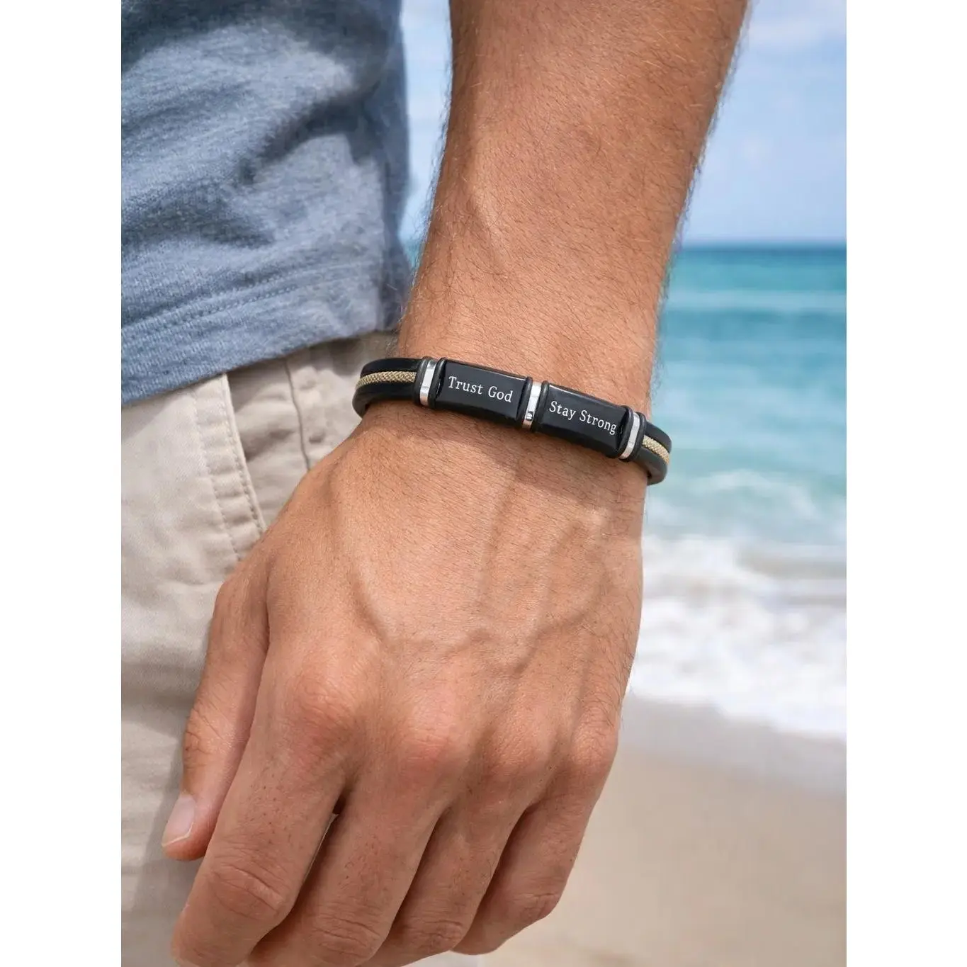 Christian Faith Bracelet "Trust God Stay Strong" – Inspirational Couple Bracelet, Meaningful Gift for Him, Don't Let The Hard Days Win Inspire Bracelet