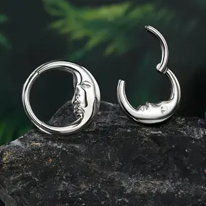 [Moon Old Man Piercing Ring] 1pc Stainless Steel Moon Old Man Diaphragm Snap Ring - 8/10mm Nose Ring, Lip Ring, Tragus, Helix Cartilage Earring - European & American Body Piercing Jewelry