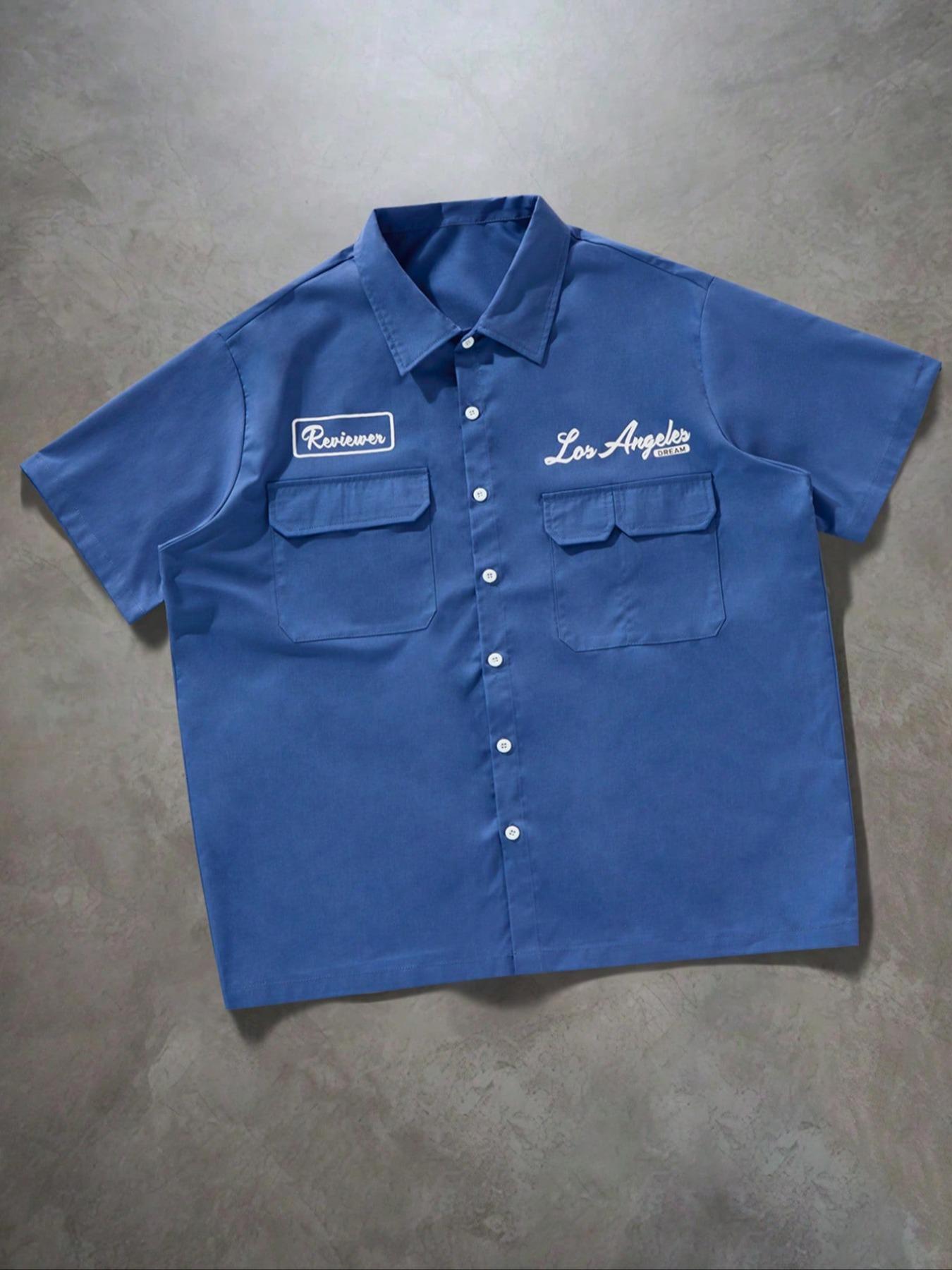 Men's Solid Pocket Short Sleeve Shirt, Button Up Pocket, Loose Casual Comfy Button Design Top for Daily Wear, Men's Clothes for Summer, Tropical